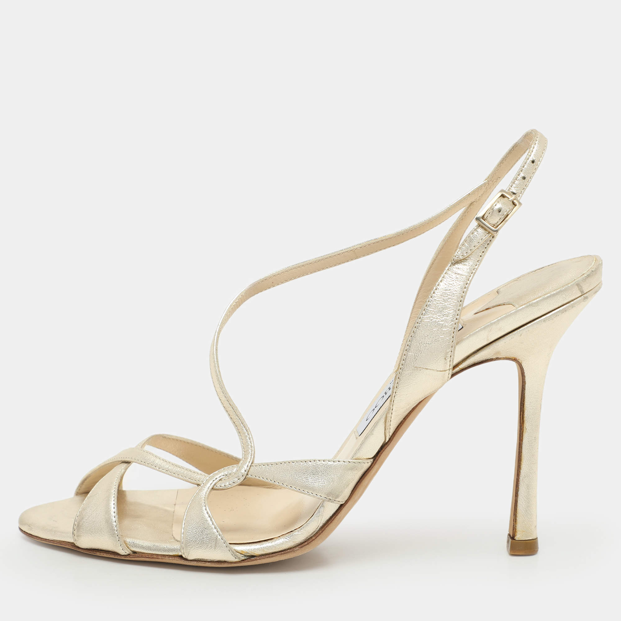 Pre Owned Jimmy Choo Gold Leather Criss Cross Strappy Sandals 39