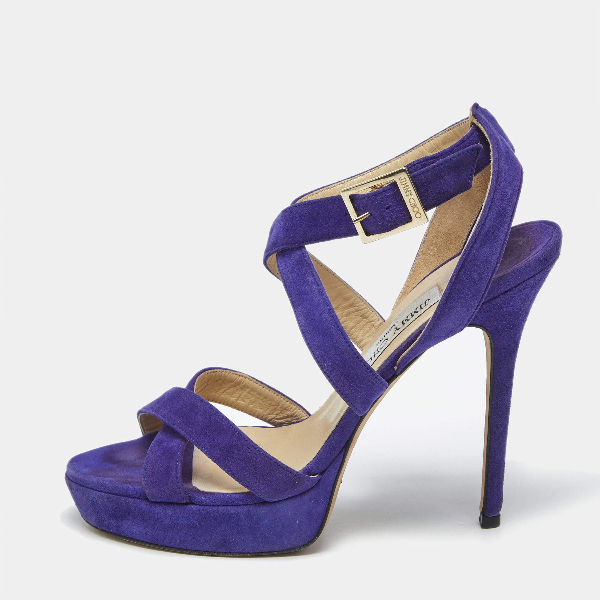 Pre Owned Jimmy Choo Purple Suede Maitai Platform Sandals Size 38.5