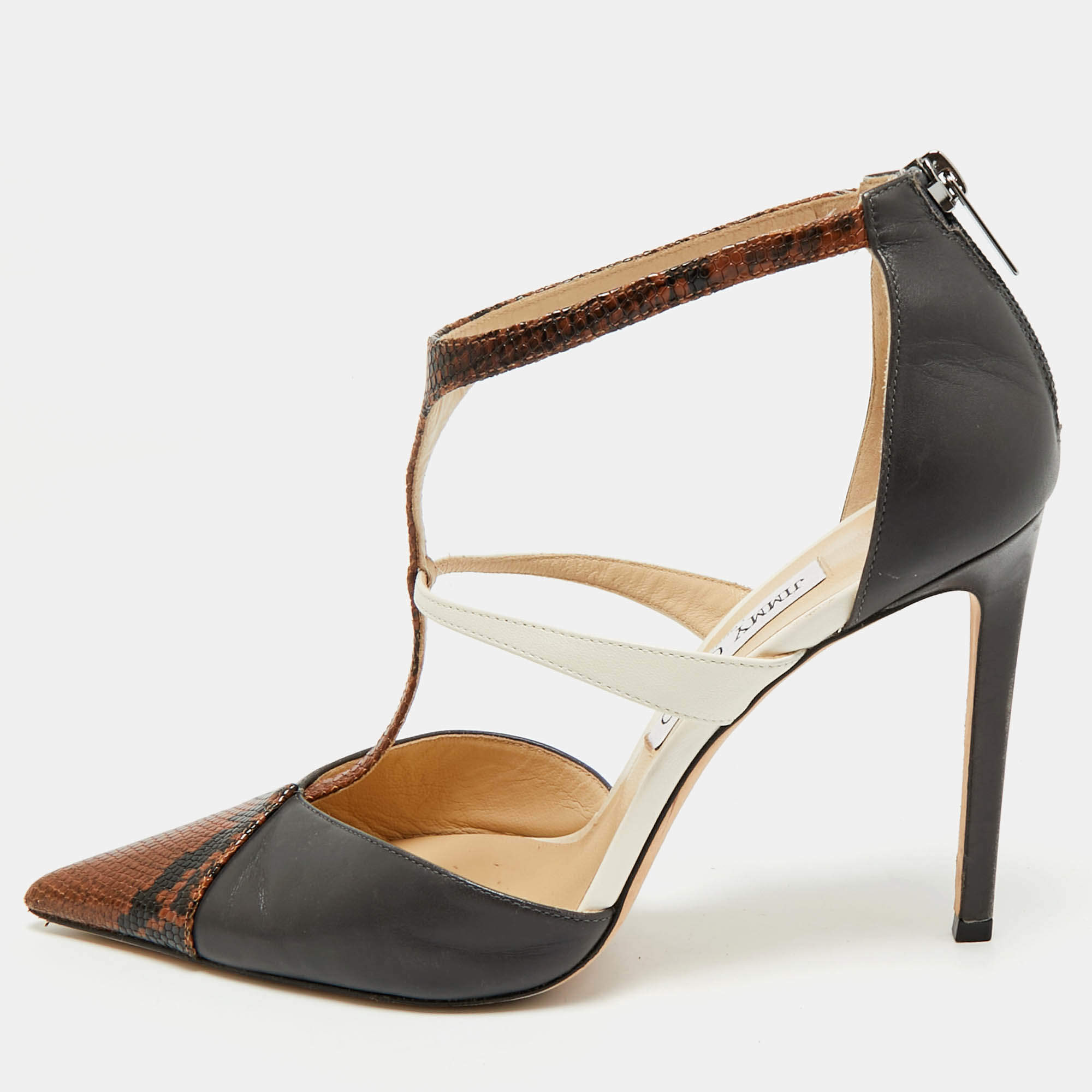 Pre Owned Jimmy Choo Multicolor Snakeskin Embossed and Leather Saoni Pumps Size 40