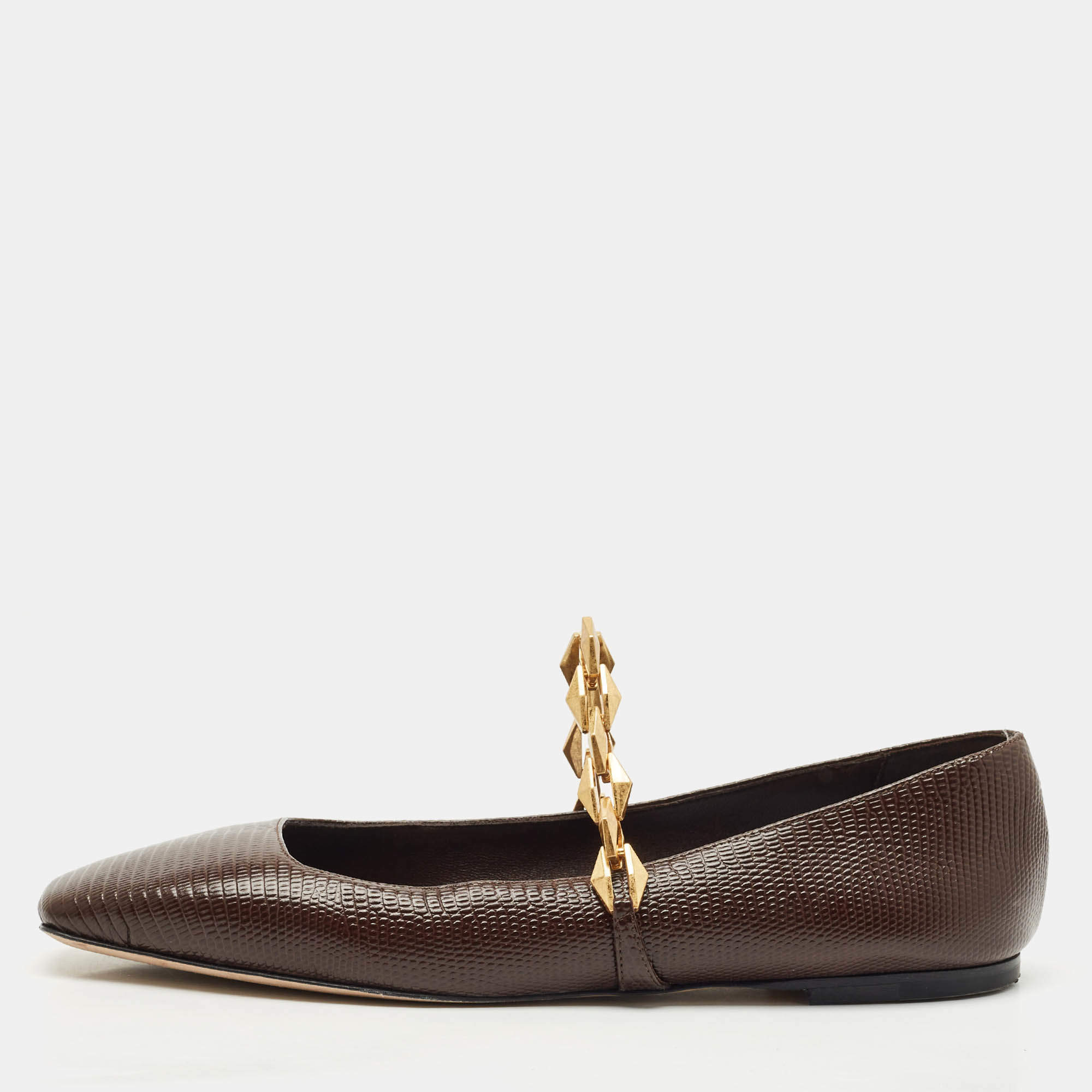 Pre Owned Jimmy Choo Burgundy Lizard Embossed Leather Tilda Ballet Flats Size 40