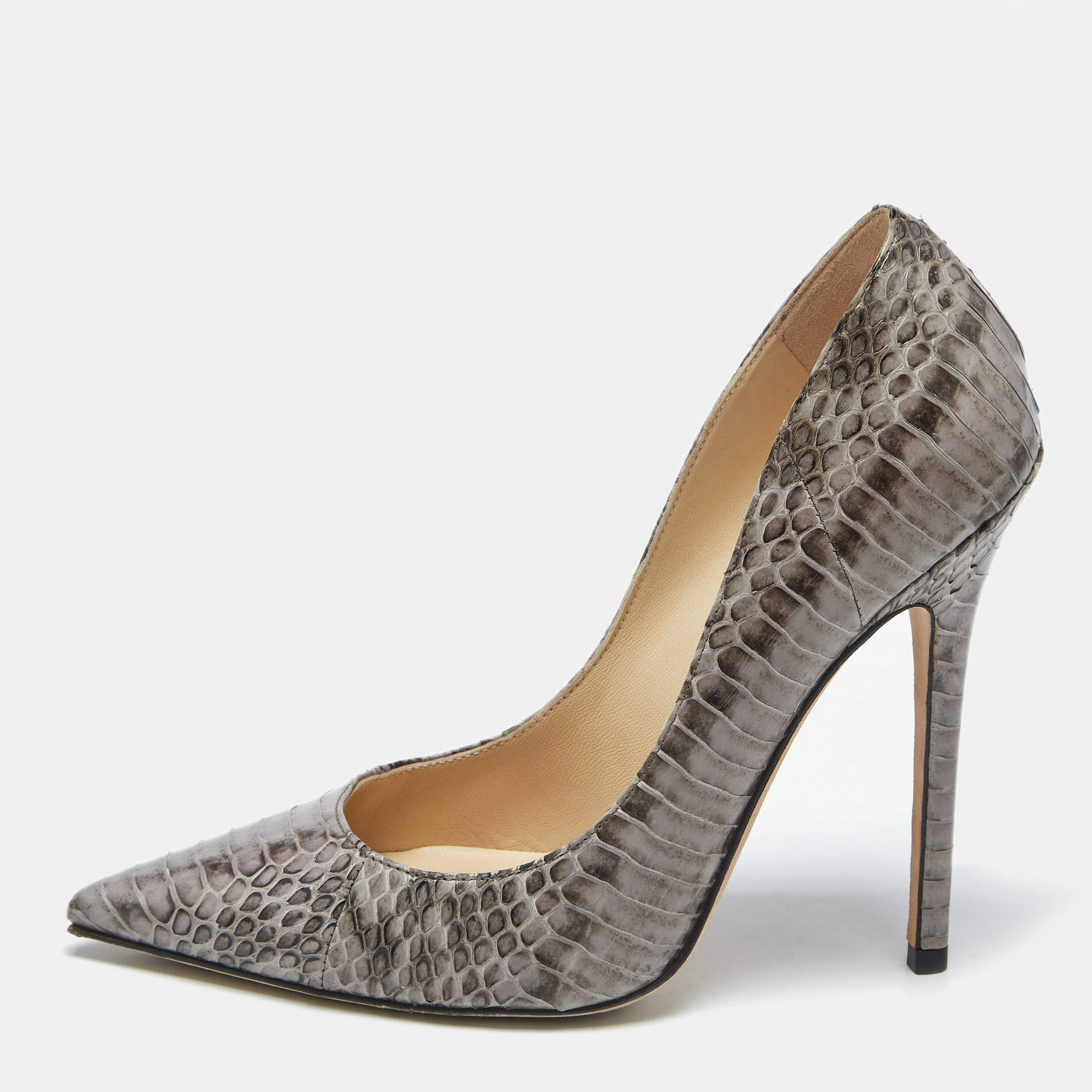 Pre Owned Jimmy Choo Grey Elaphe Leather Anouk Pumps Size 37