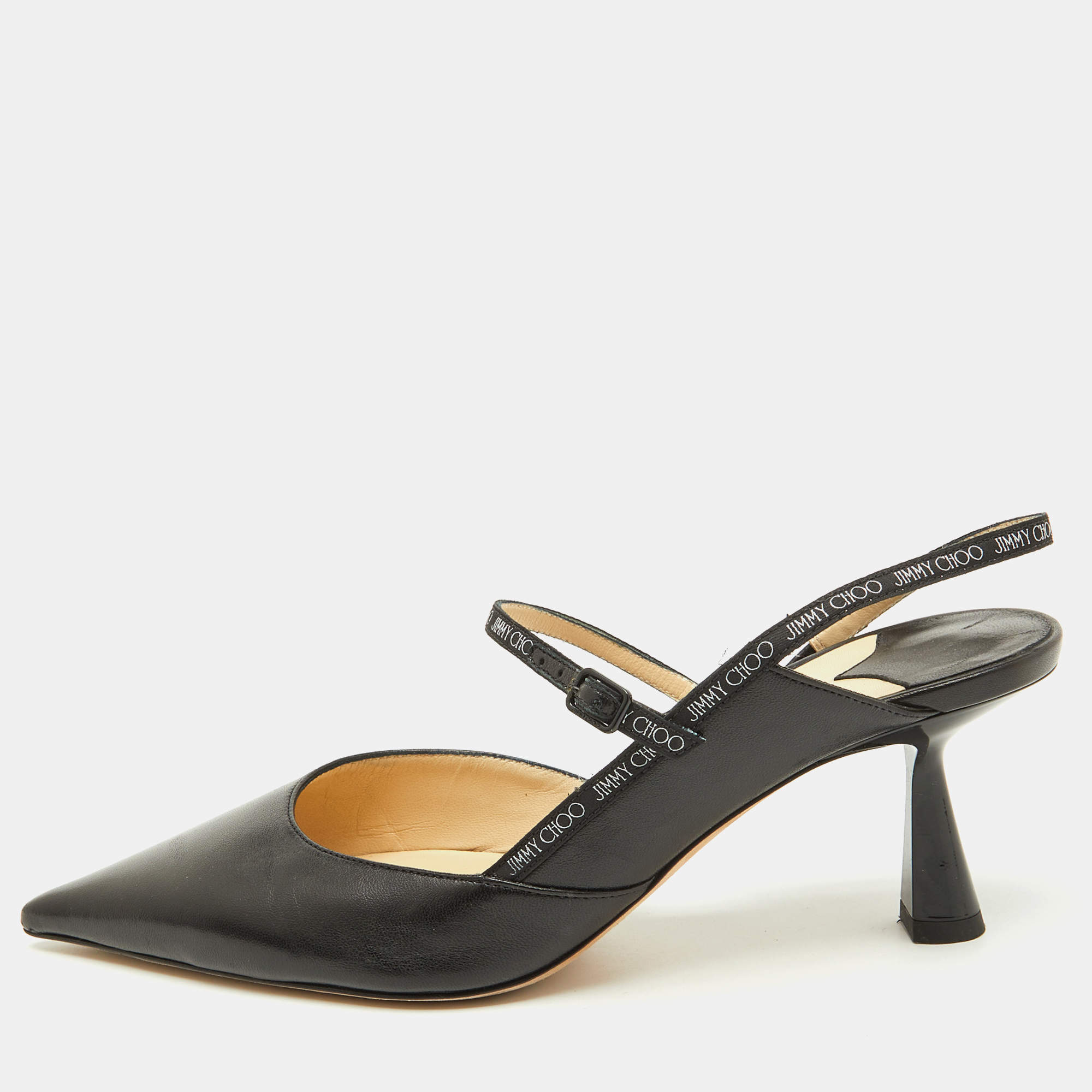 مملوكة مسبقًا Jimmy Choo Black Leather Ray Slingback Pumps Size 38.5