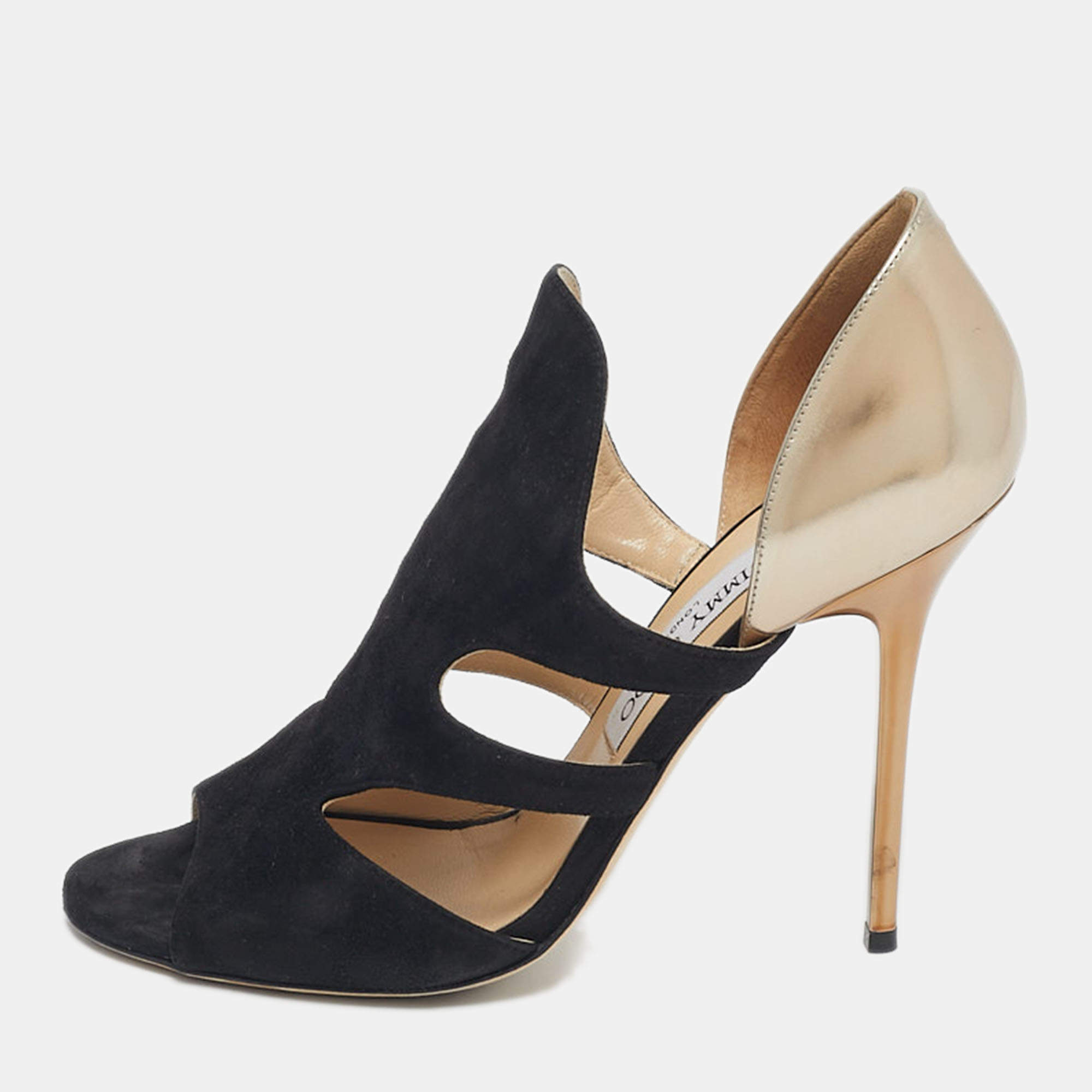 Pre Owned Jimmy Choo Black/Metallic Leather and Suede Toysen D'orsay Pumps Size 38