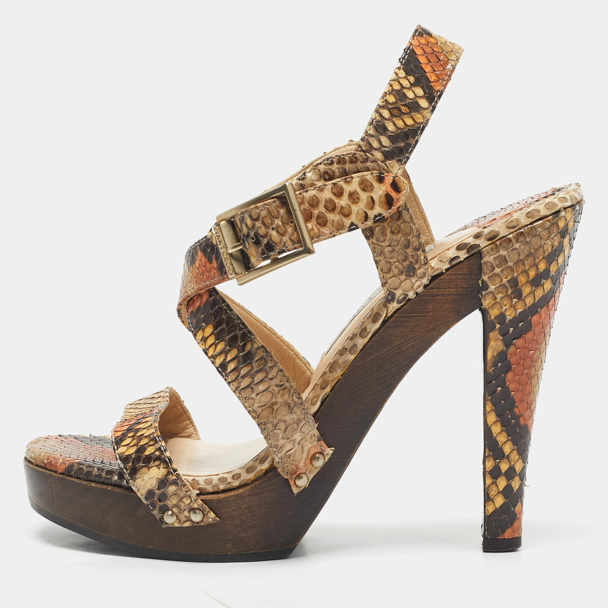 Pre Owned Jimmy Choo Multicolor Python Ankle Strap Sandals Size 36