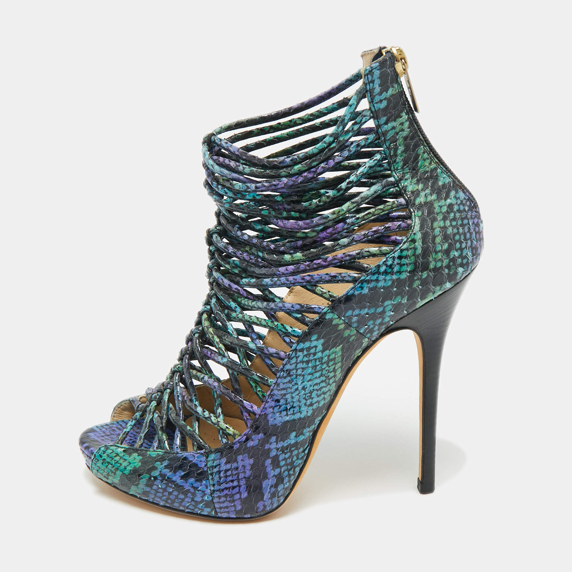 Pre Owned Jimmy Choo Multicolor Snakeskin Leather Quaker Elaphe Snake Sandals Size 40