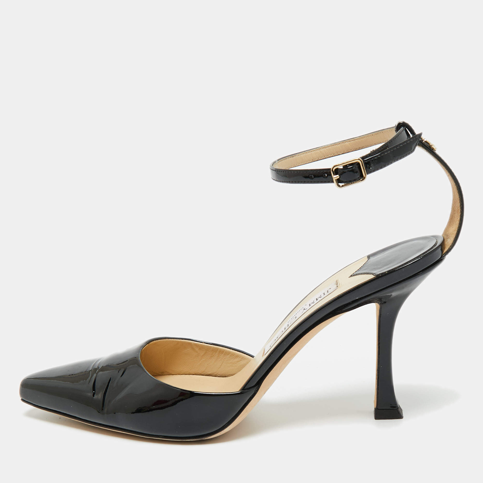 Pre Owned Jimmy Choo Black Patent Leather Saeda Mary Jane Pumps Size 38.5