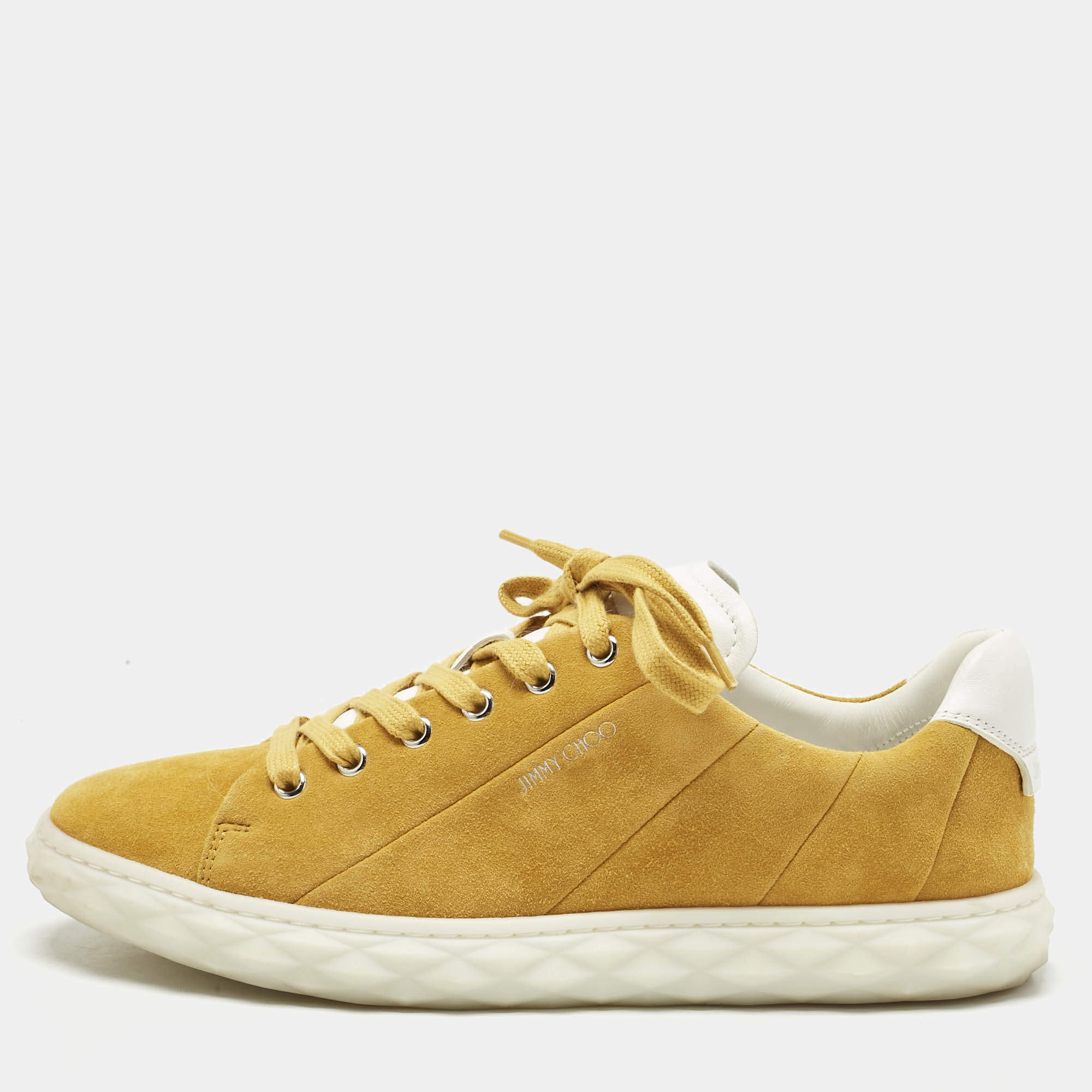 Pre Owned Jimmy Choo Yellow Suede Diamond Light Sneakers Size 40