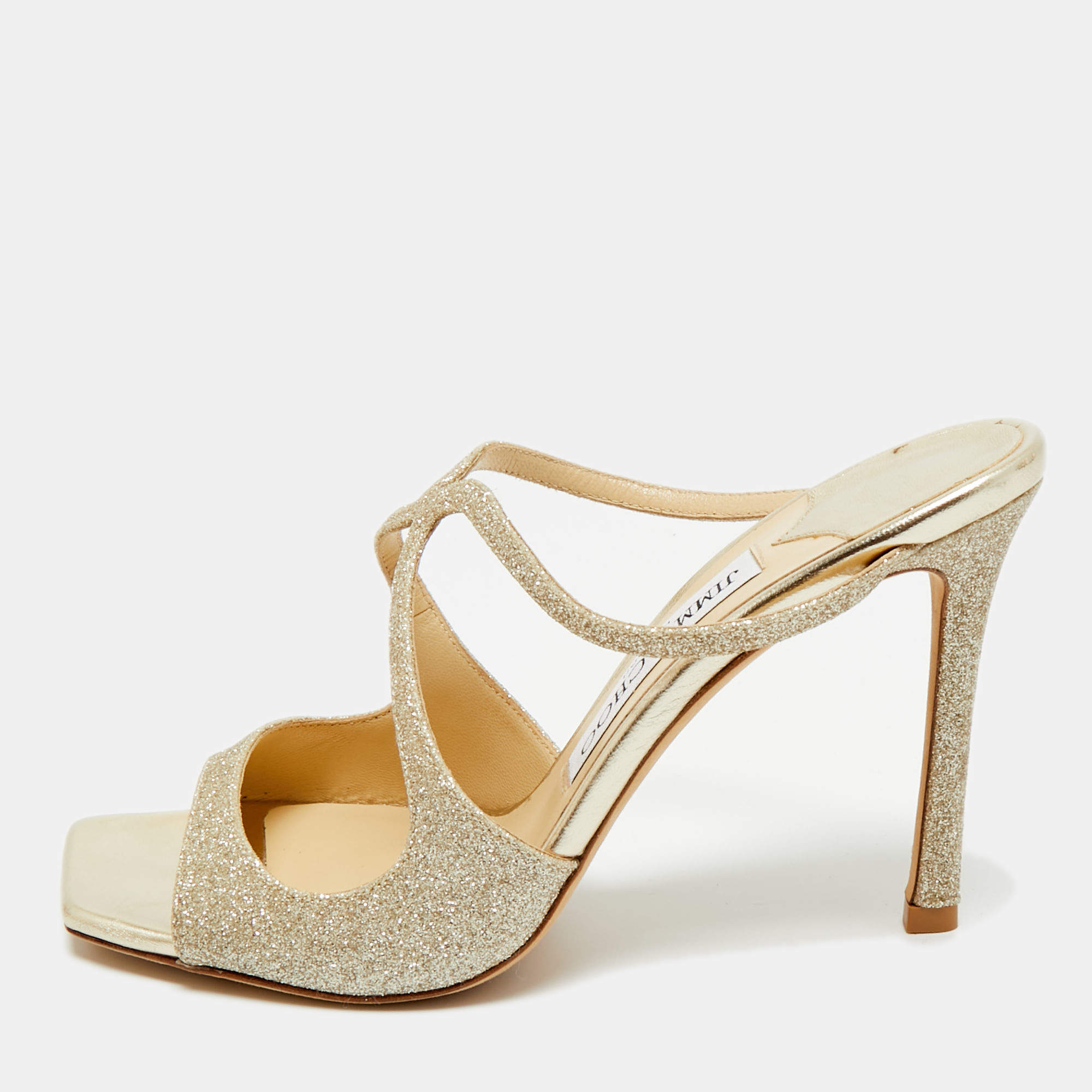 Pre Owned Jimmy Choo Metallic Gold Coarse Glitter Anise Slide Sandals Size 36