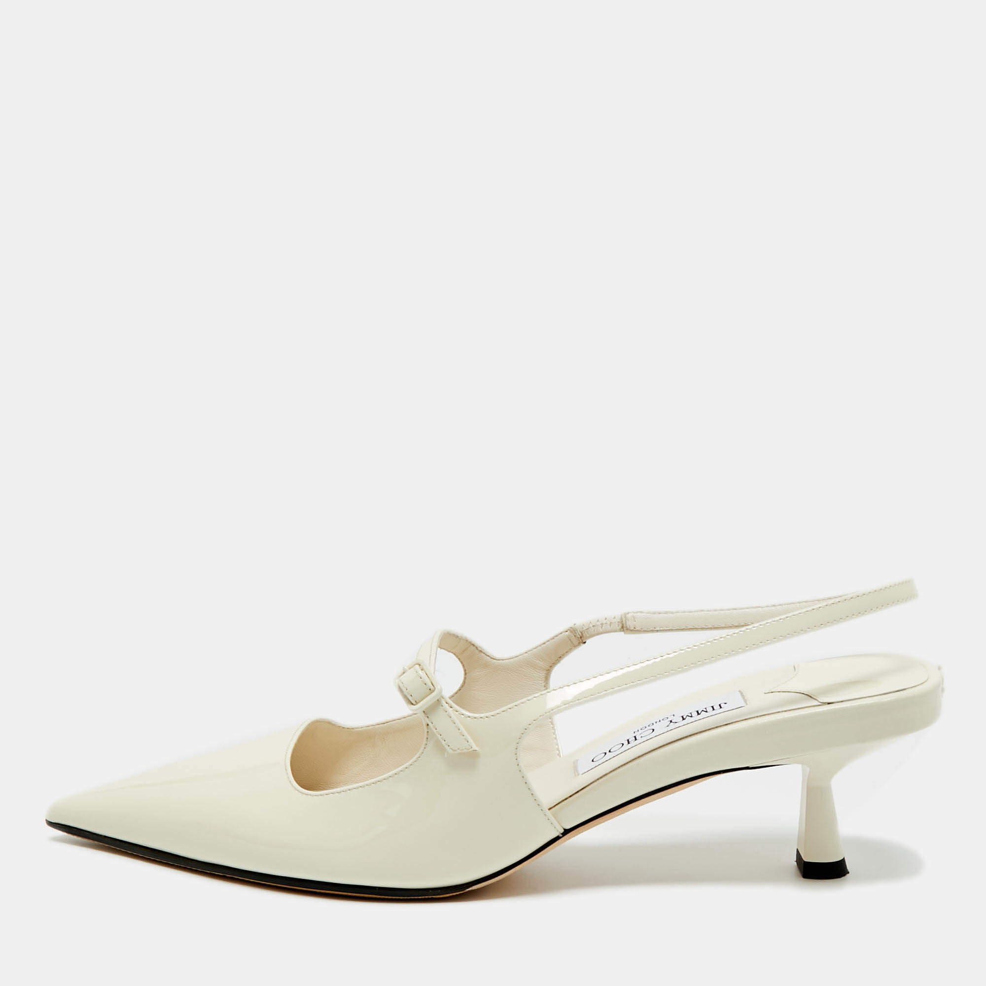 Pre Owned Jimmy Choo Cream Patent Didi Slingback Pointed Pumps Size 42