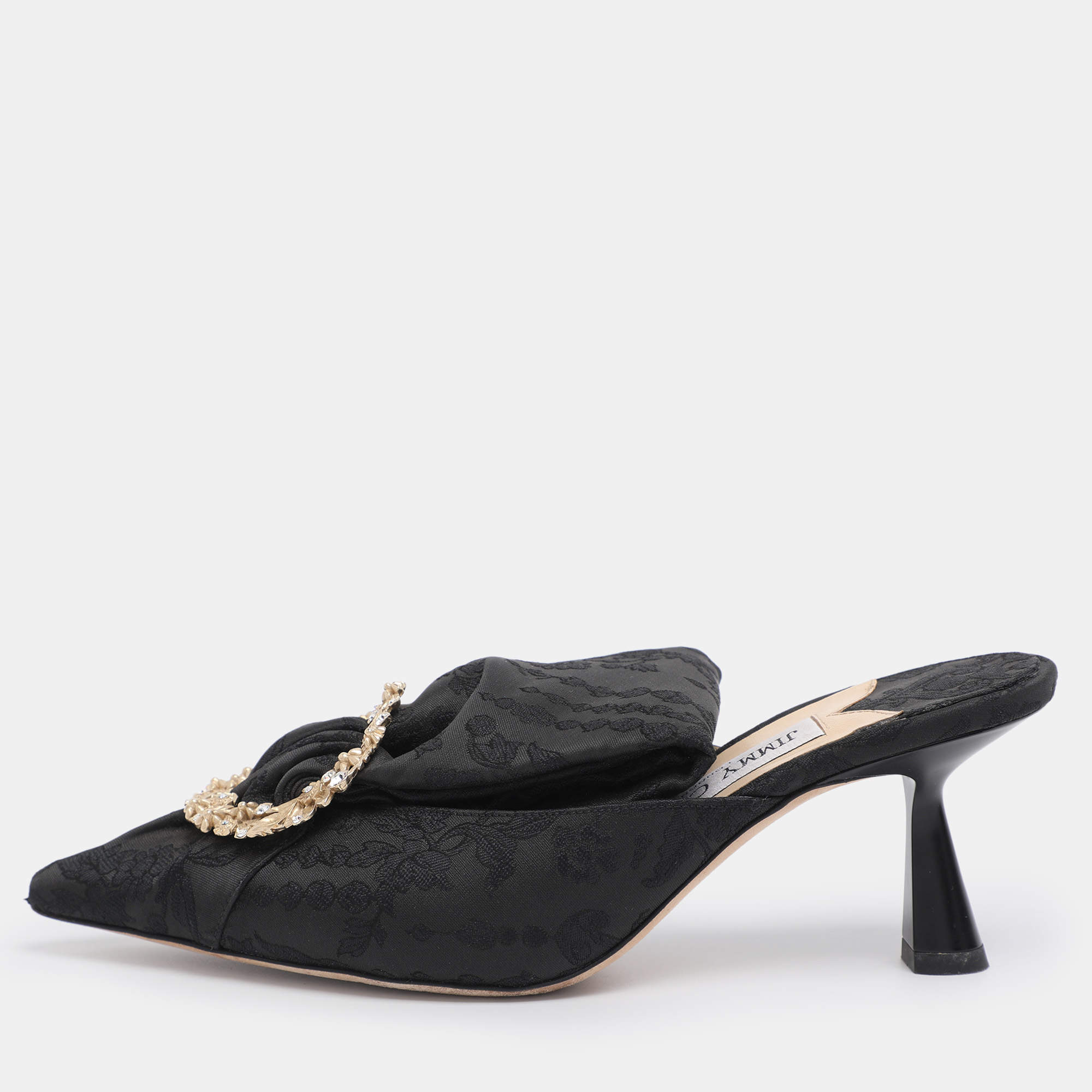 Pre Owned Jimmy Choo Black Jacquard Lulla Mules Size 36