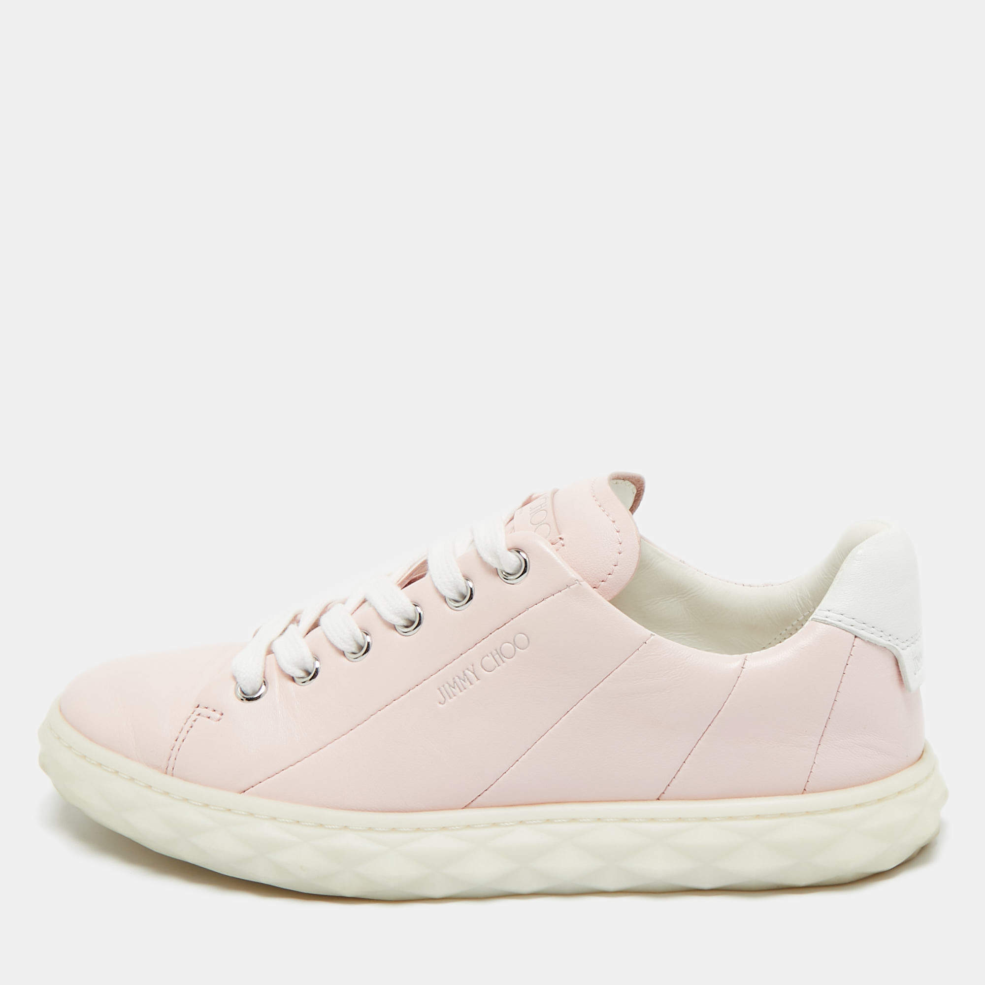 Pre Owned Jimmy Choo Light Pink Leather Diamond Low Top Sneakers Size 36