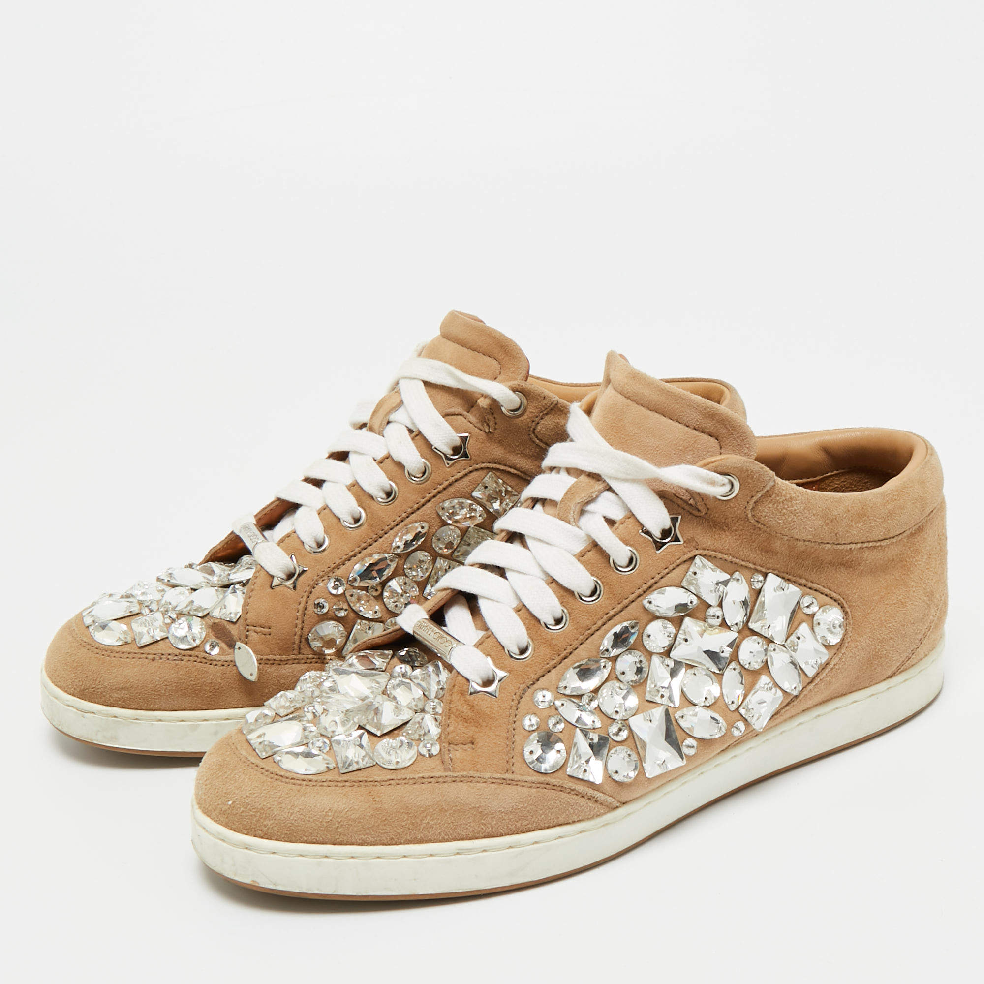 美品！JIMMY CHOO スエード 37.5 Jimmy Choo Metallic Black Suede Embellished Diamond Sneakers