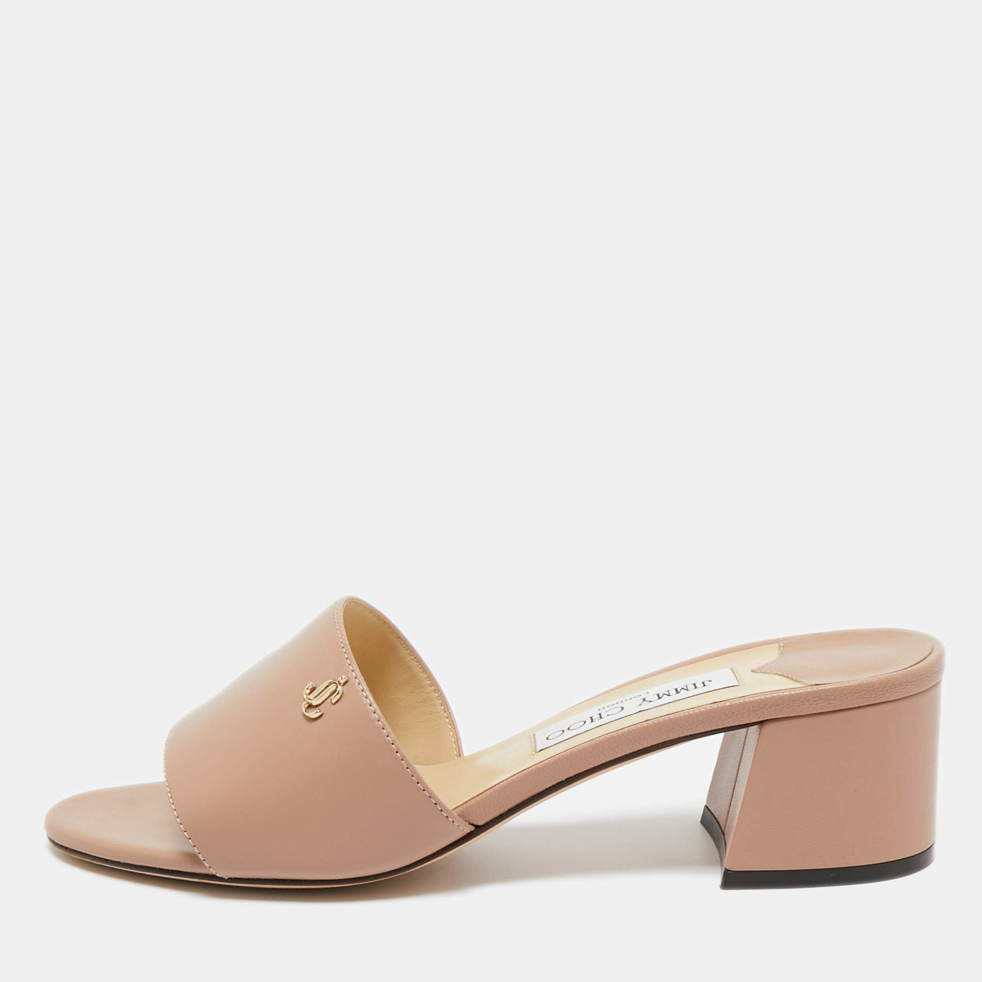 Pre Owned Jimmy Choo Beige Leather Minea 45  Slide Sandals Size 39