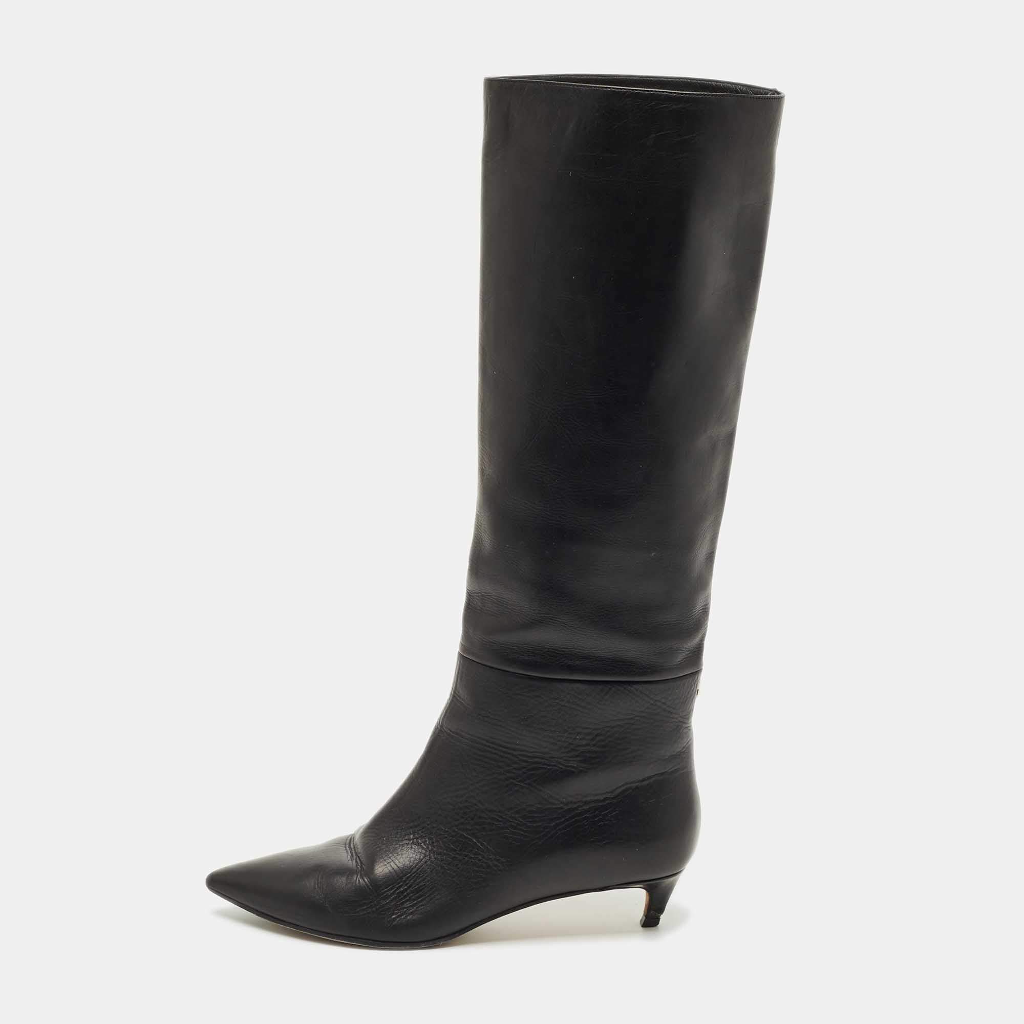Pre Owned Jimmy Choo Black Leather Maxima Knee Boots Size 40