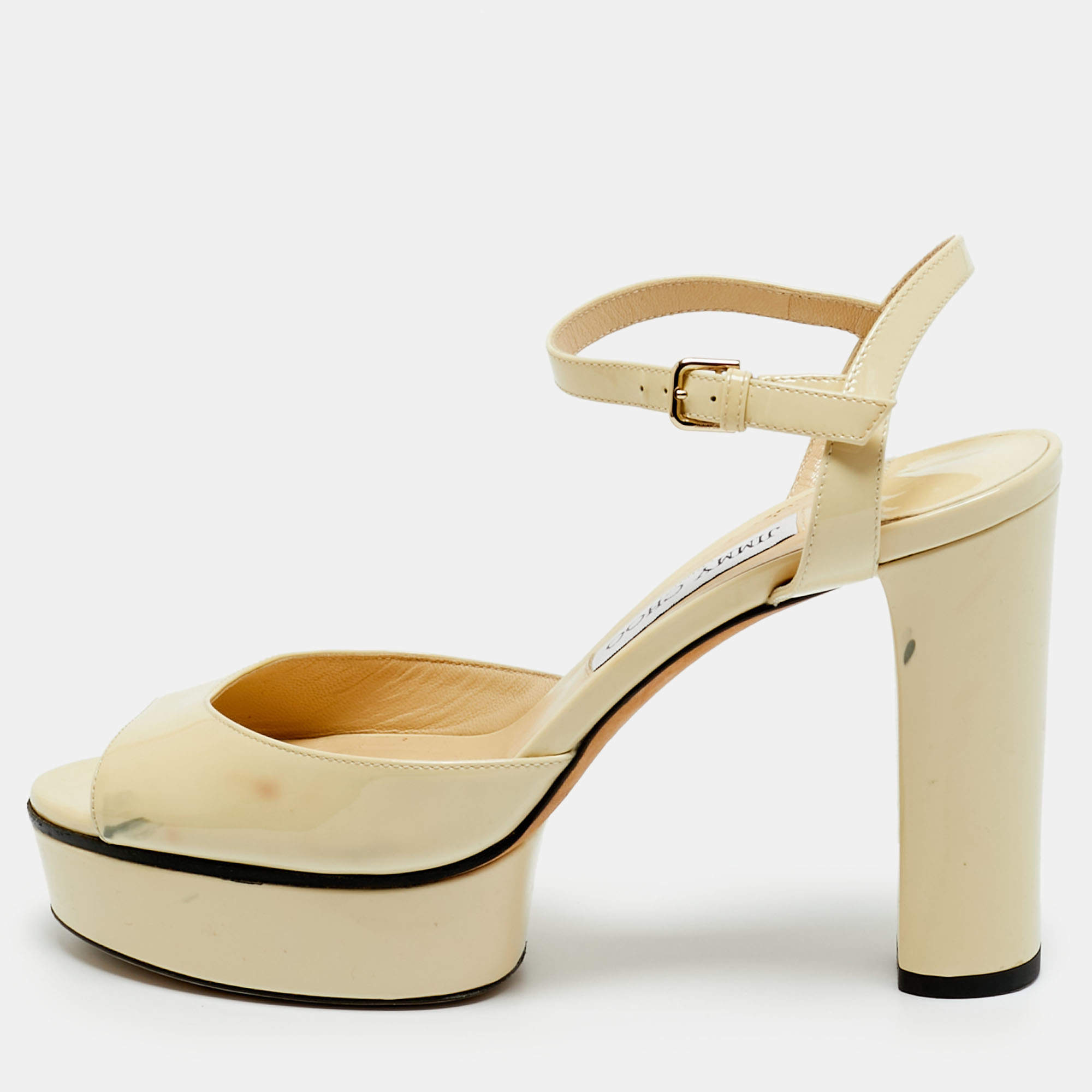 Pre Owned Jimmy Choo Cream Patent Leather Ankle Strap Sandals Size 39