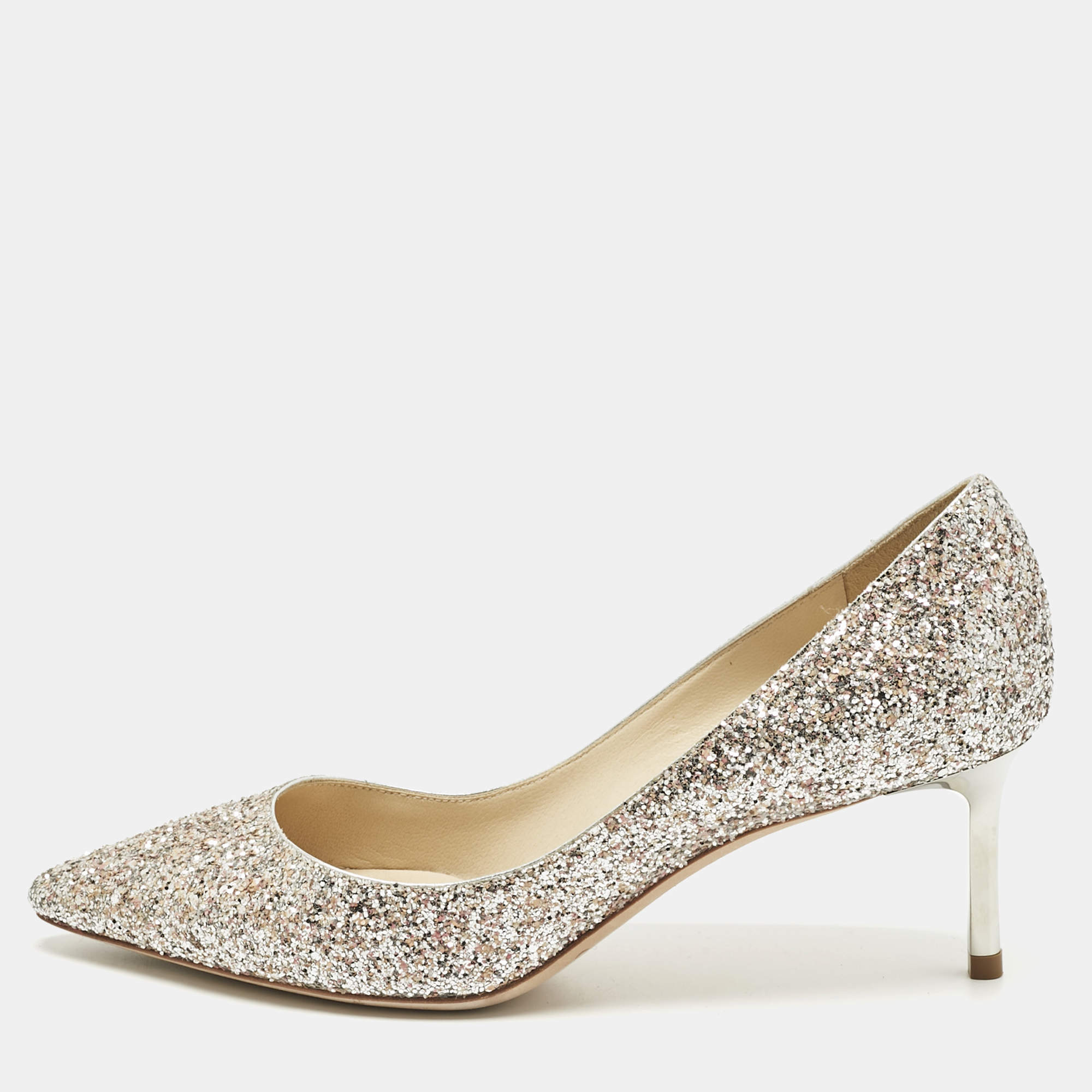 Pre Owned Jimmy Choo Two Tone Glitter Romy Pumps Size 36.5