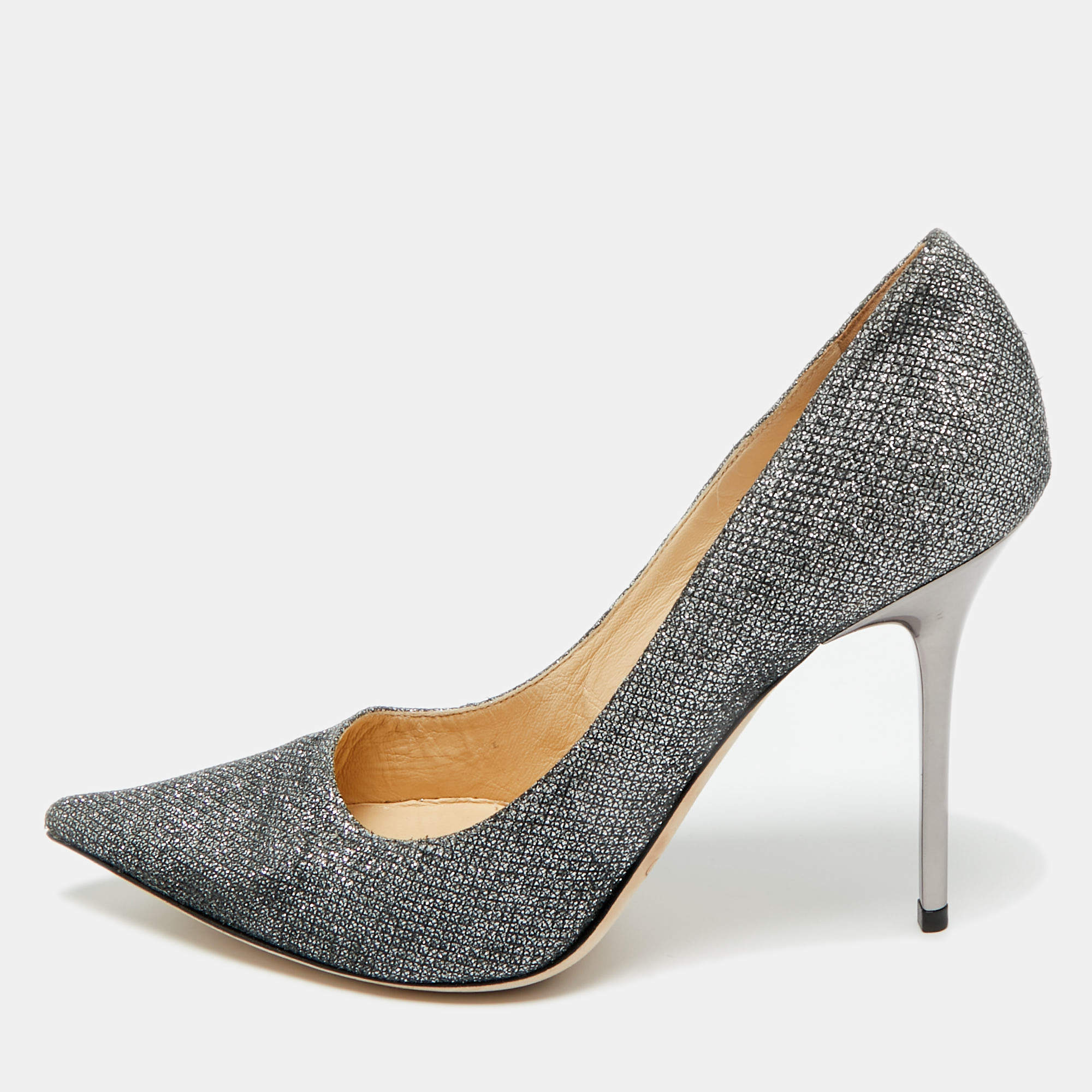 Pre Owned Jimmy Choo Silver Glitter Romy Pumps Size 38