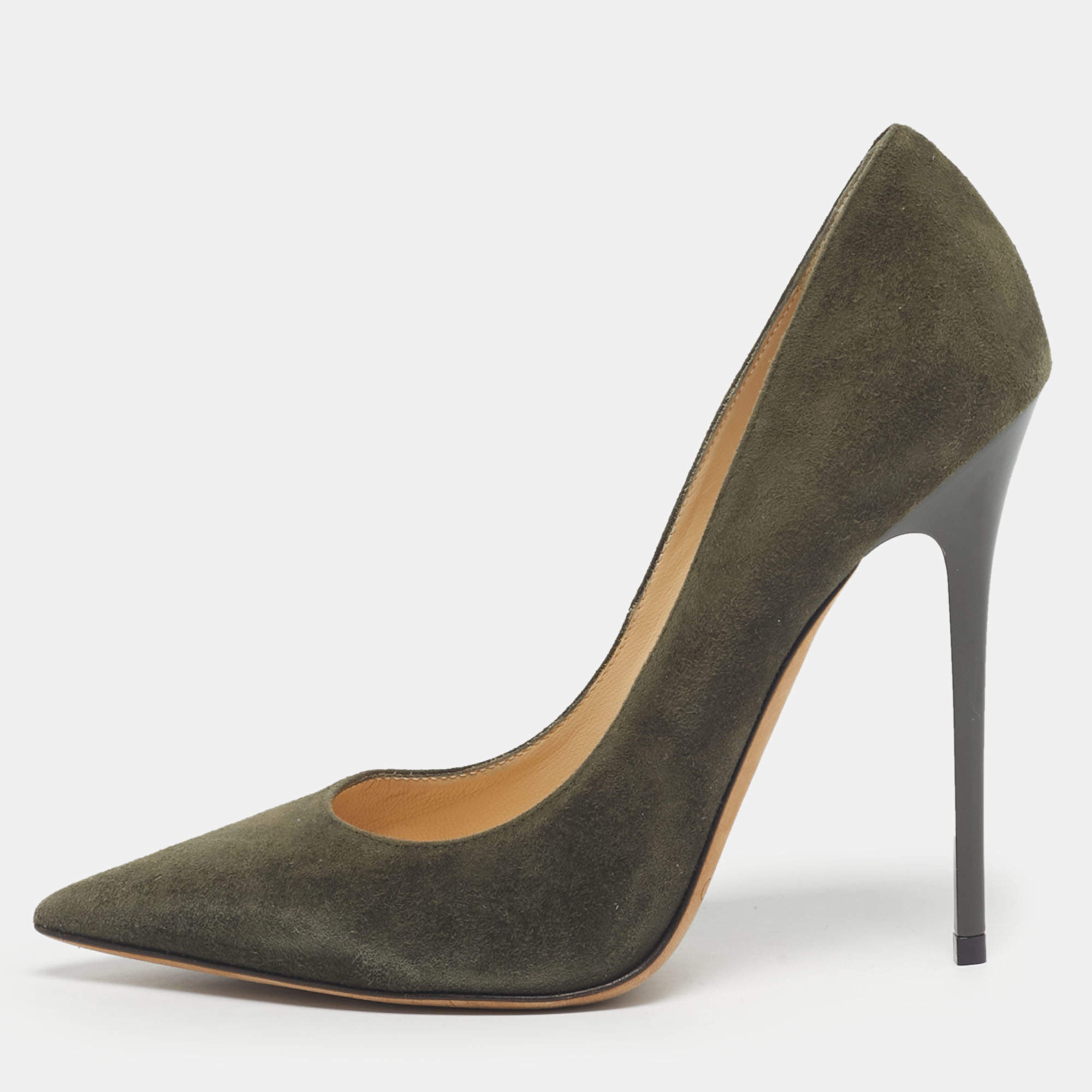Pre Owned Jimmy Choo Dark Green Suede Anouk Pumps Size 37