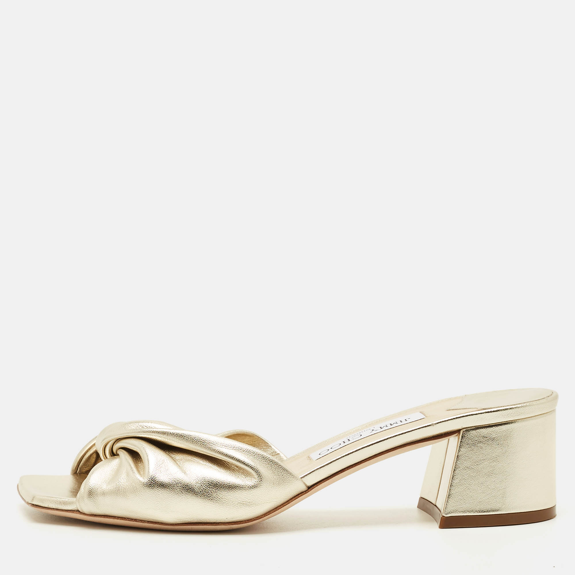 Pre Owned Jimmy Choo Gold Leather Avenue Slide Sandals Size 39.5