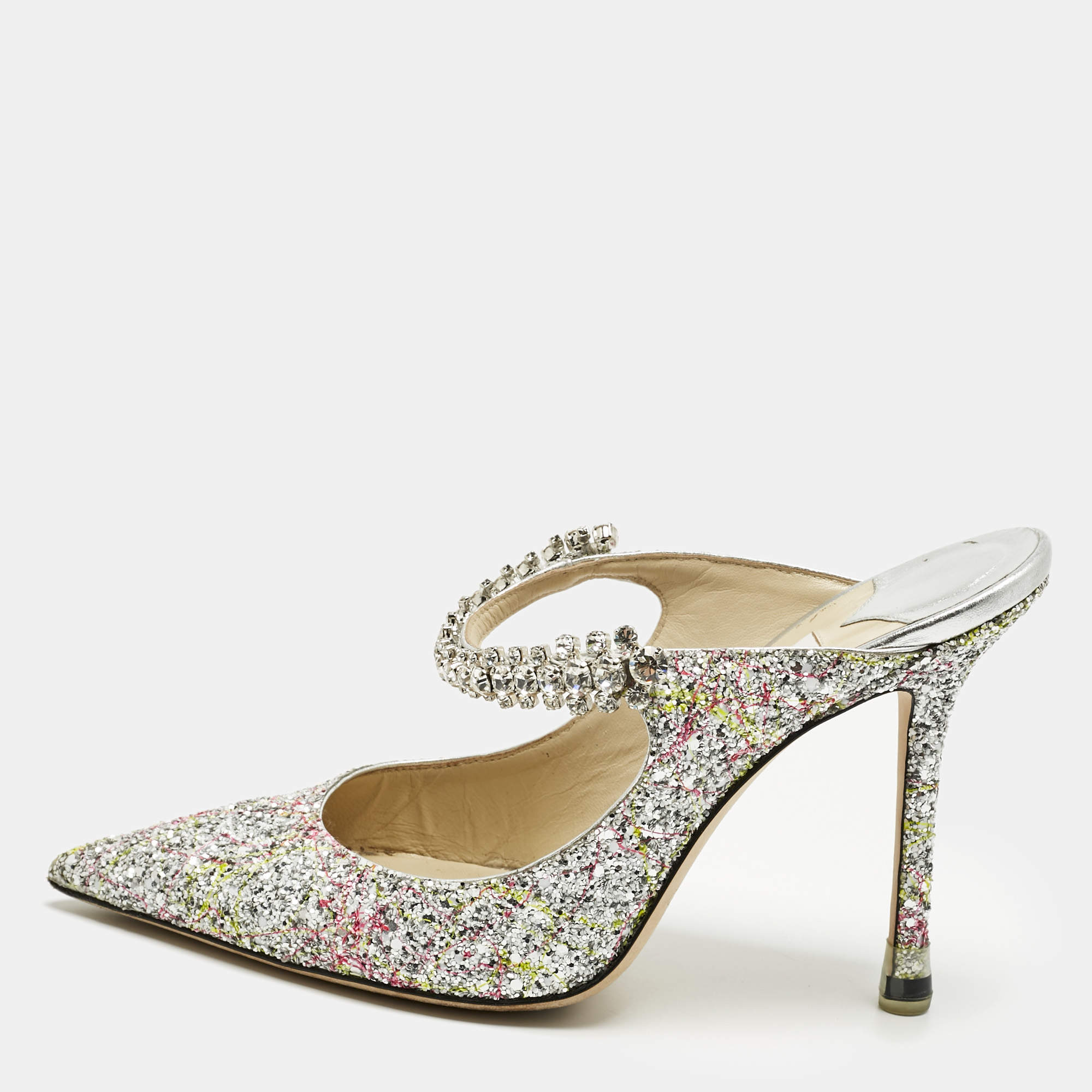 Pre Owned Jimmy Choo Multicolor Glitter Bing Slide Sandals Size 38