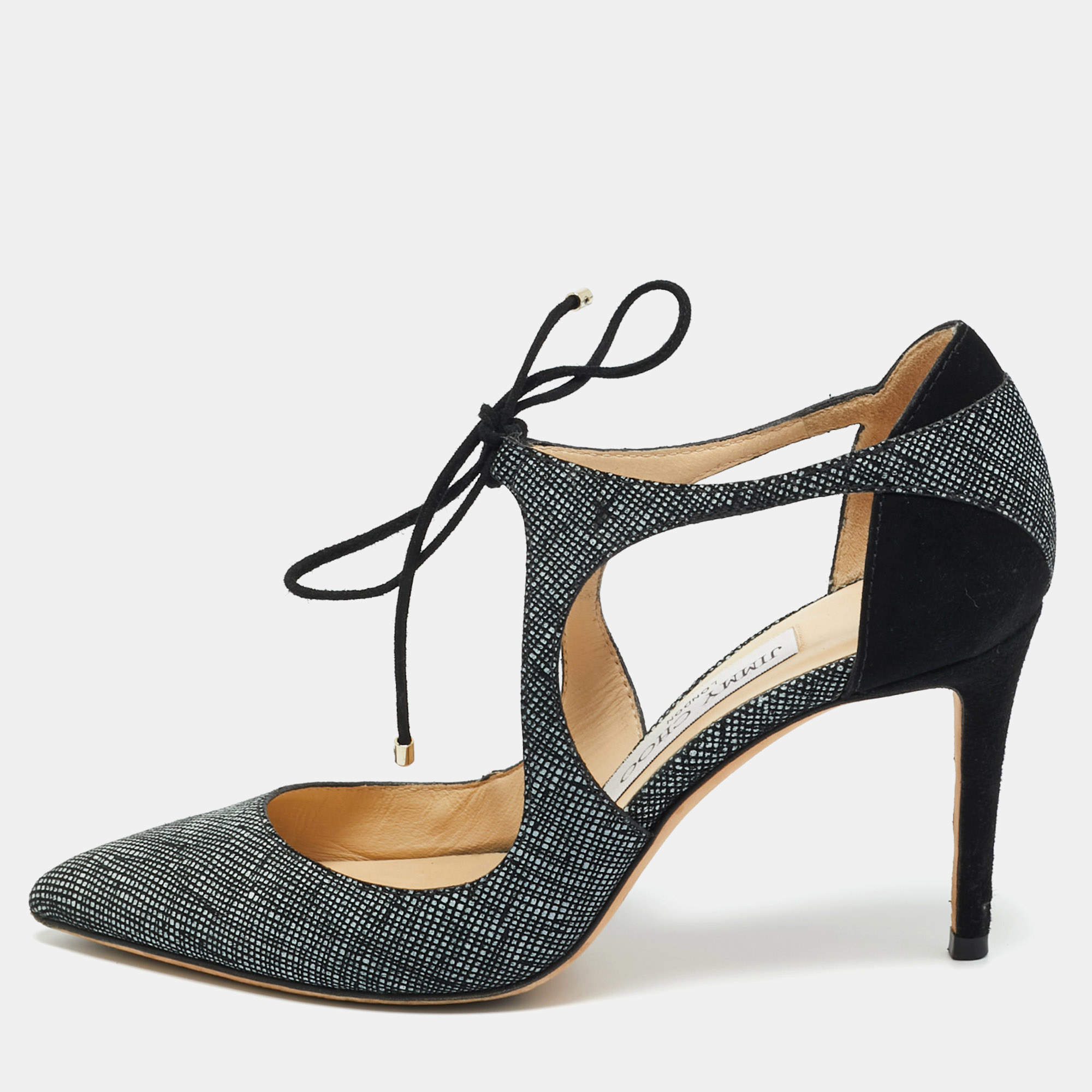 Pre Owned Jimmy Choo Black/Grey Texture Suede Vanessa Pumps Size 36