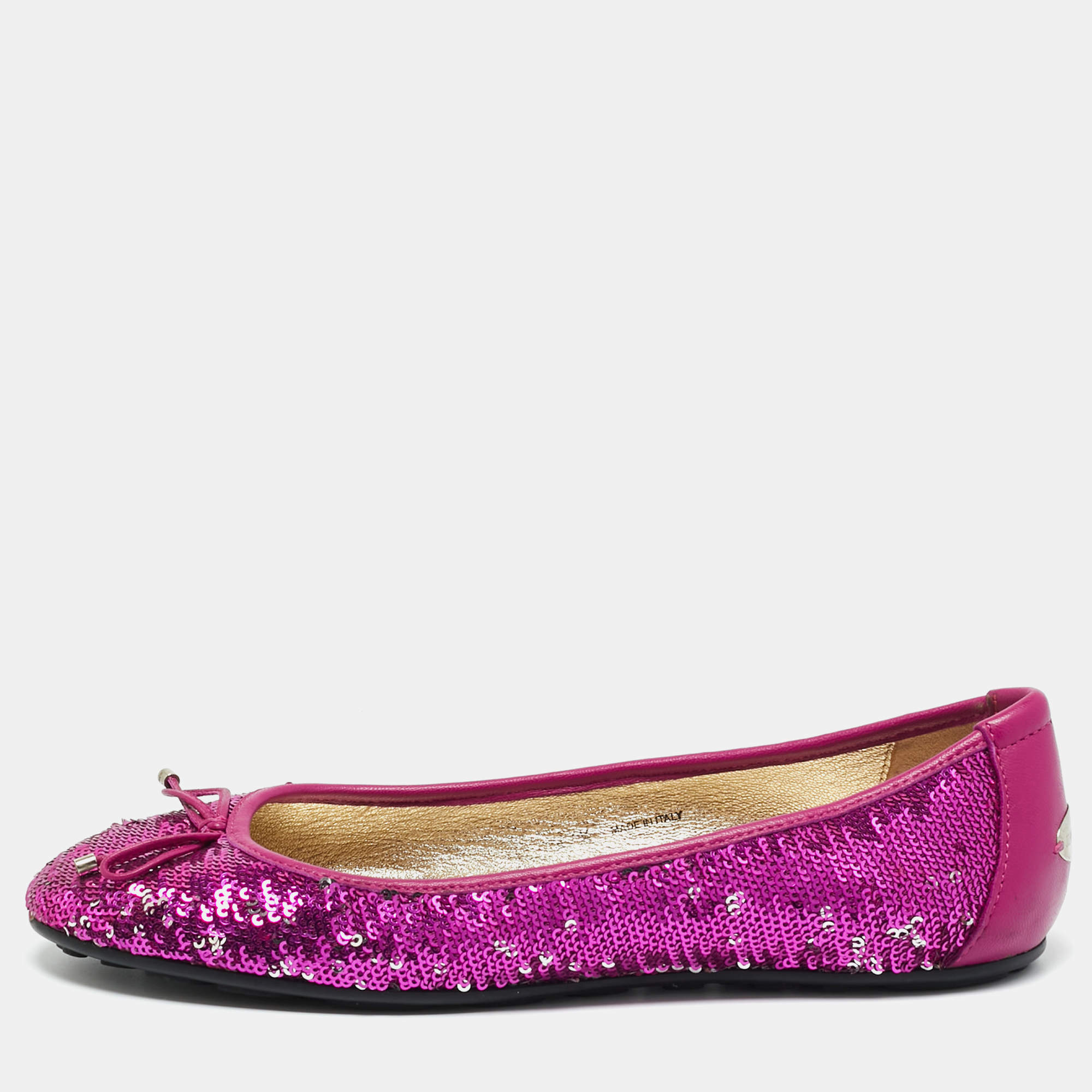 Pre Owned Jimmy Choo Purple Leather and Sequins Ballet Flats Size 37.5