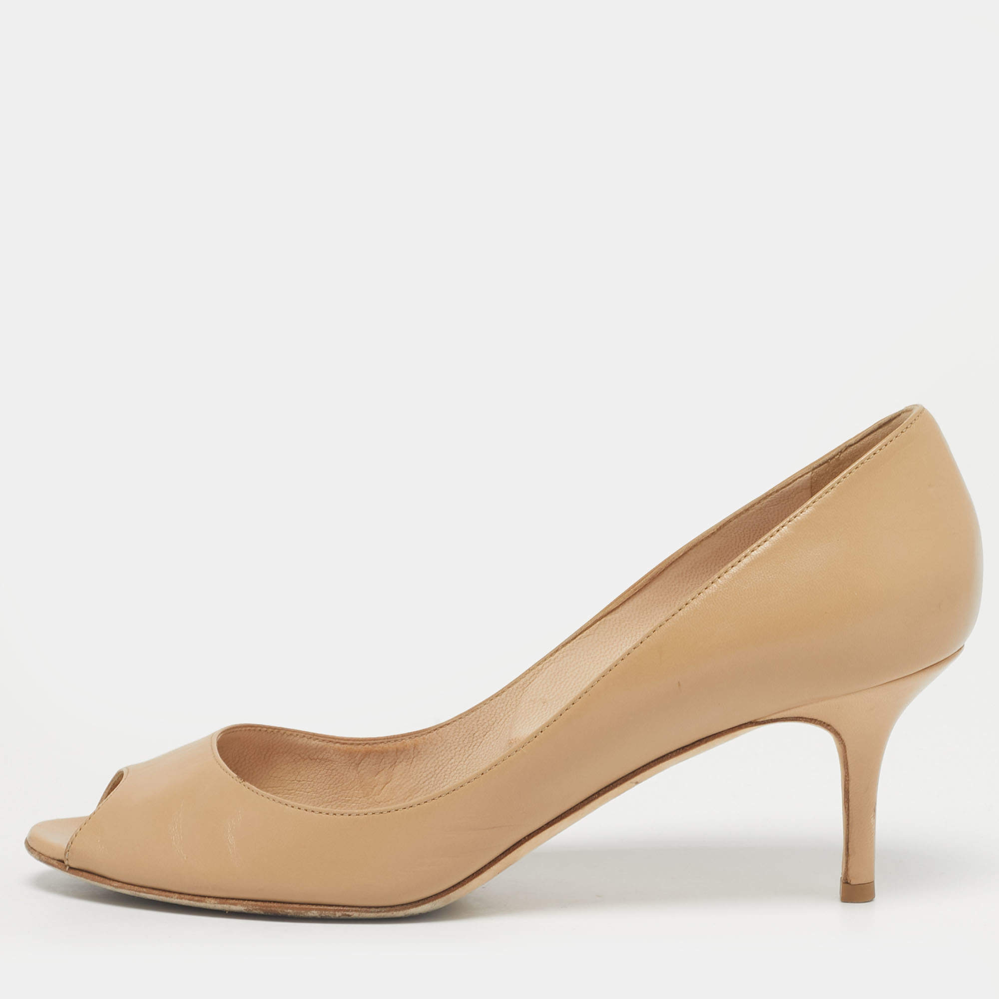 Pre Owned Jimmy Choo Beige Leather Isabel Peep-Toe Pumps Size 38.5