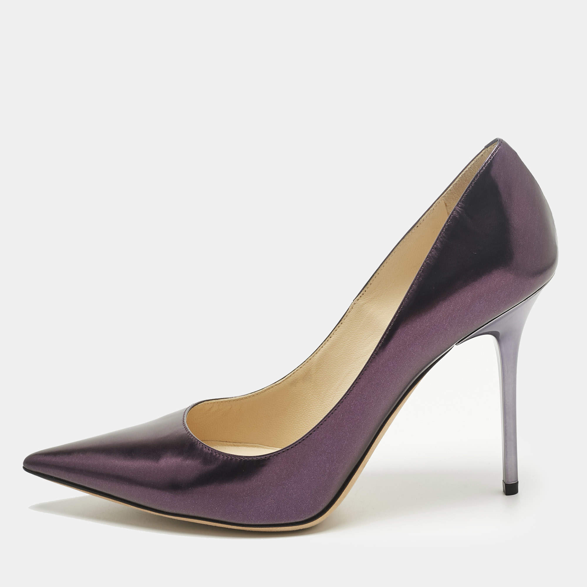 Pre Owned Jimmy Choo Metallic Purple Leather Romy Pumps Size 38.5