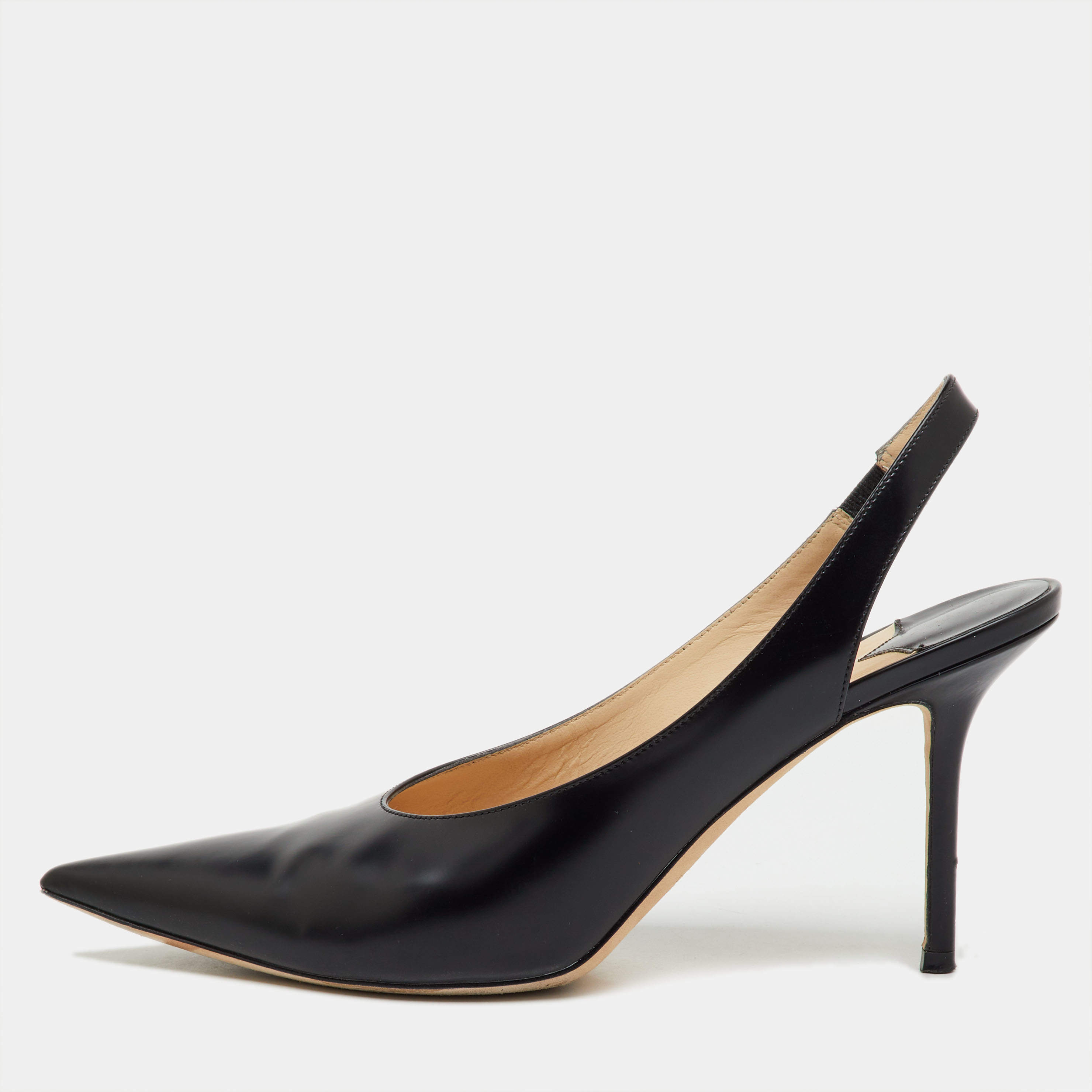 Pre Owned Jimmy Choo Black Leather Ivy Pointed Toe Slingback Pumps Size 40 