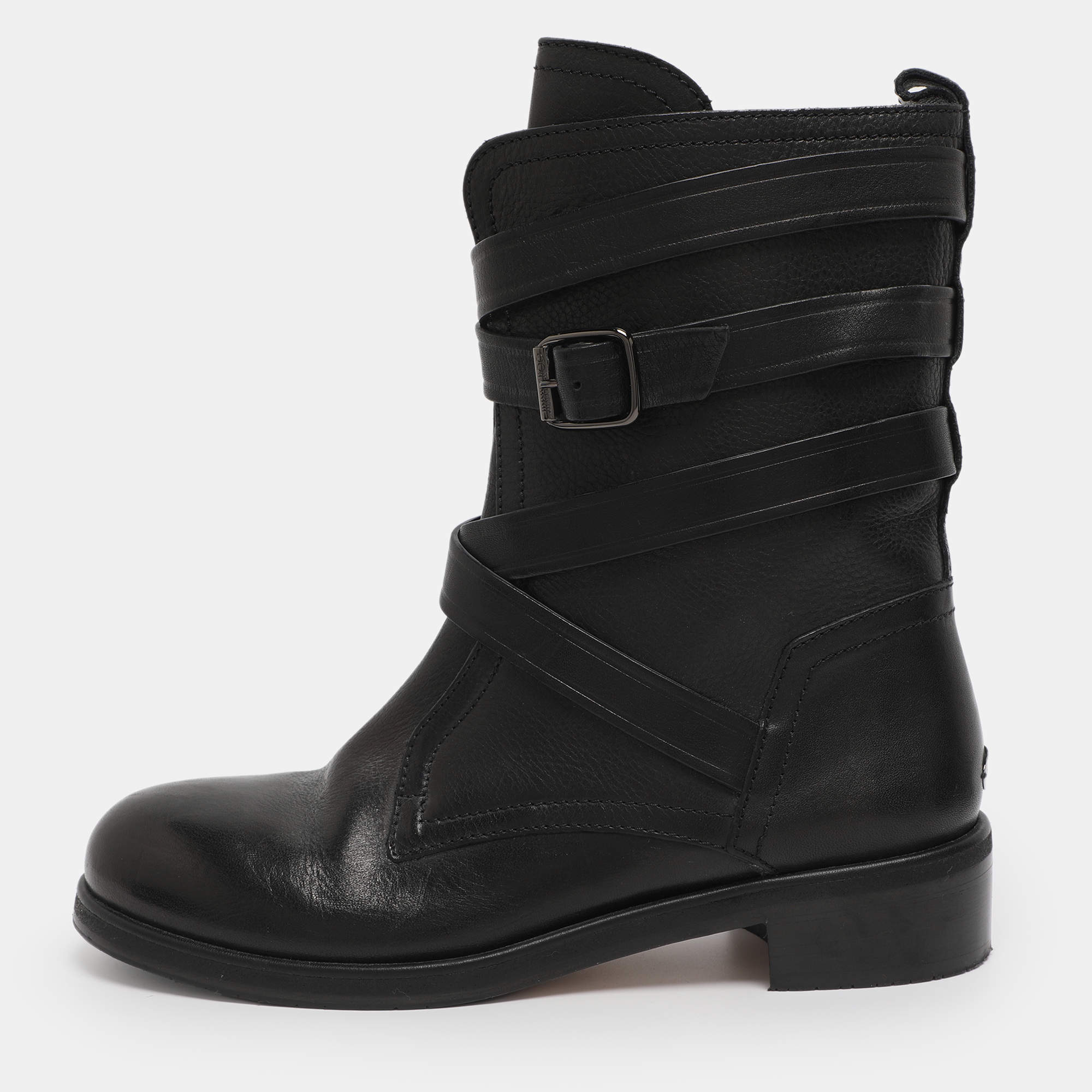 Pre Owned Jimmy Choo Black Leather Dalston Mid Calf Boots Size 41