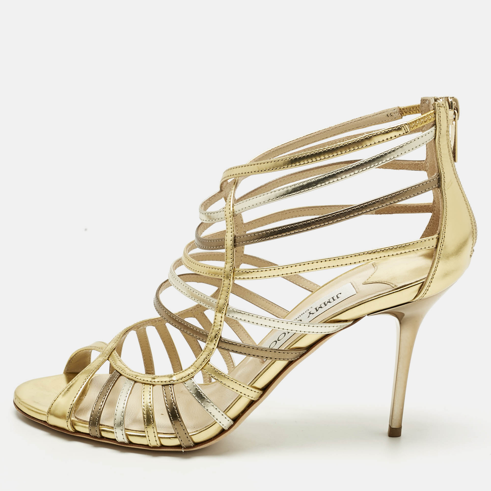 Pre Owned Jimmy Choo Metallic/Silver Leather Glenys Gladiator Sandals Size 39