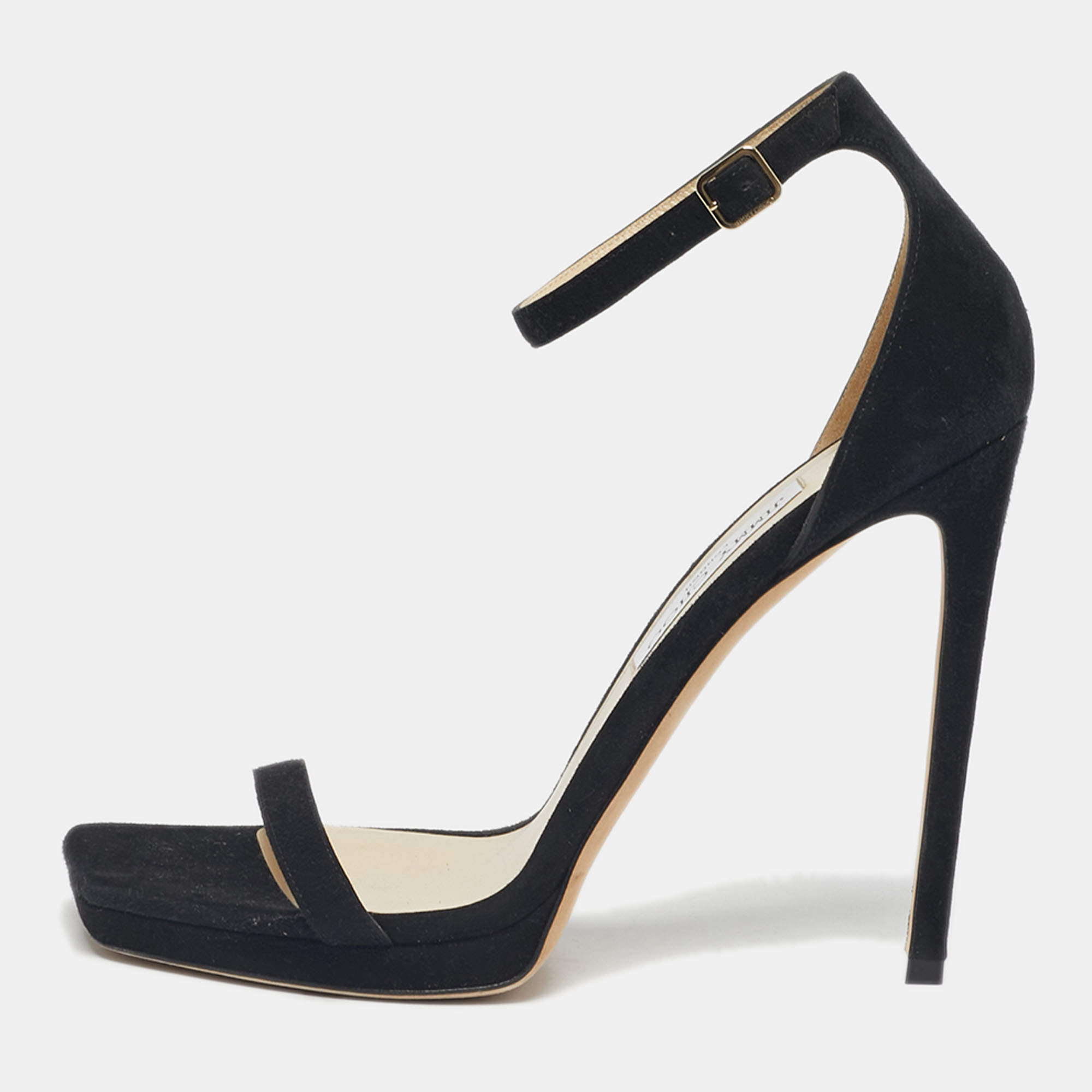 Pre Owned Jimmy Choo Black Suede Alva Ankle Strap Sandals Size 41