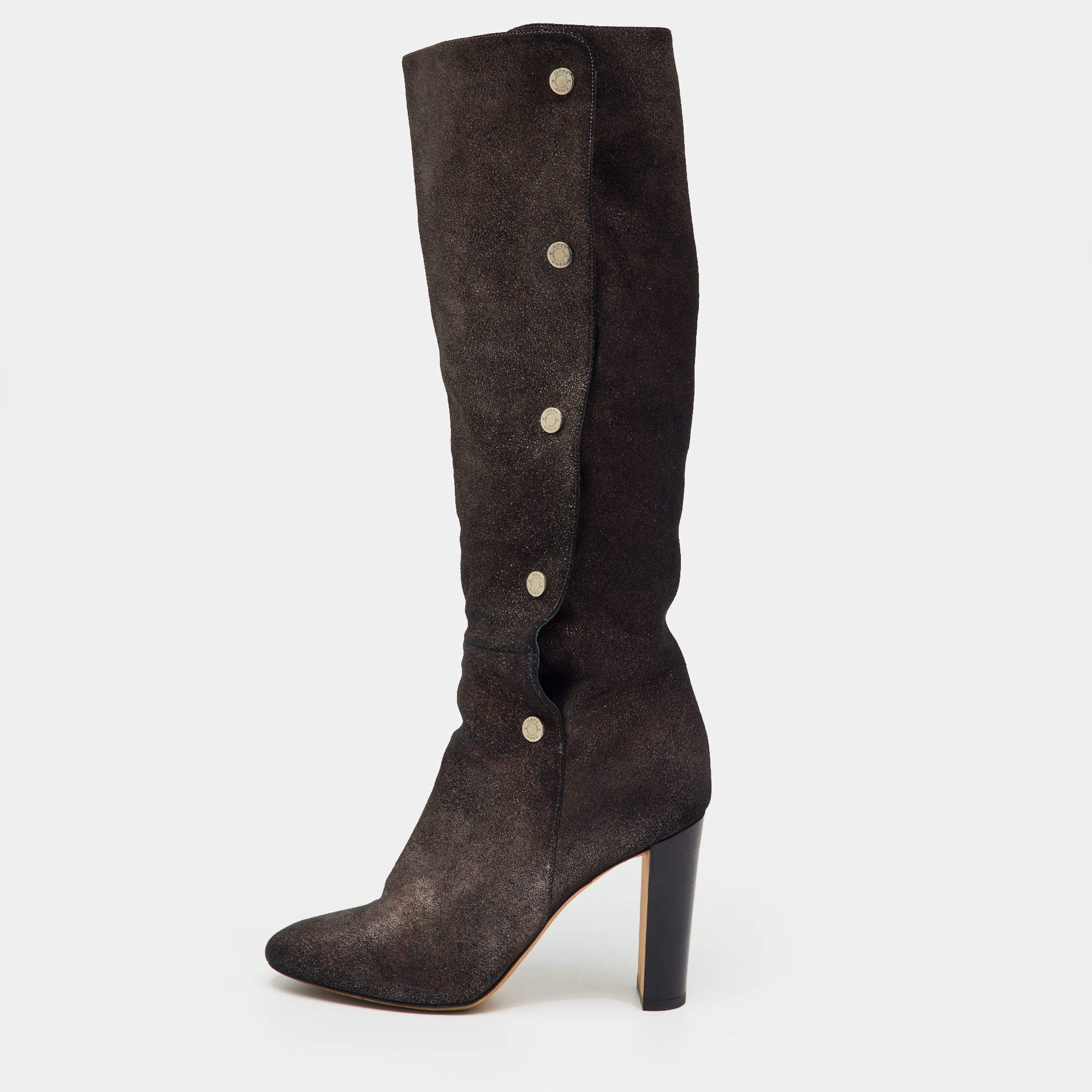 Pre Owned Jimmy Choo Metallic Suede Knee Length Boots Size 36.5