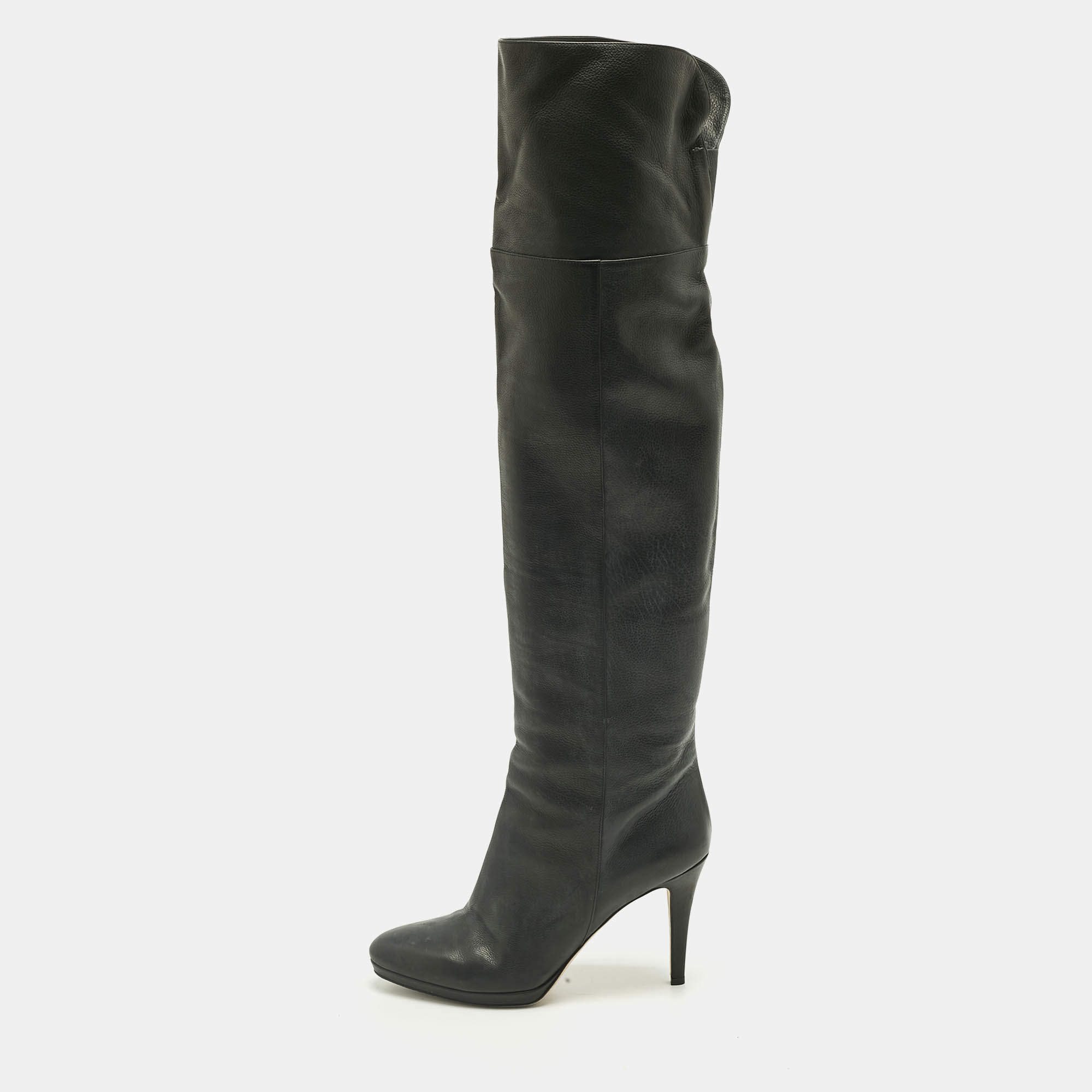 Pre Owned Jimmy Choo Black Leather Knee Length Boots Size 40