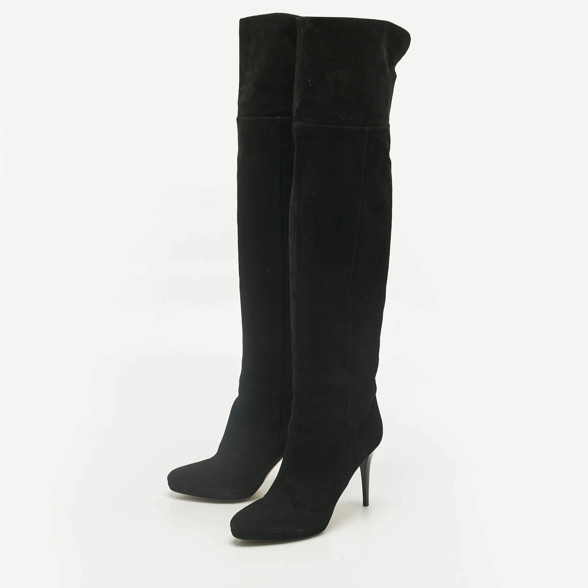 Pre Owned Jimmy Choo Black Suede Avenue Knee Length Boots Size 40