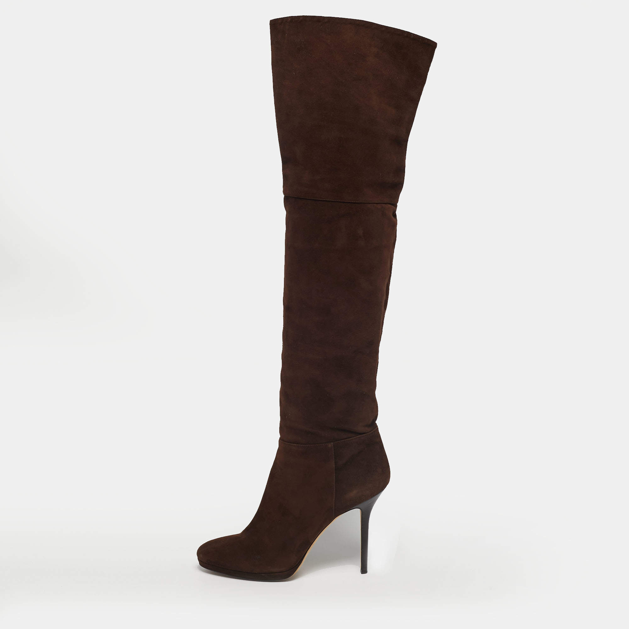 Pre Owned Jimmy Choo Brown Suede Knee Length Boots Size 39.5