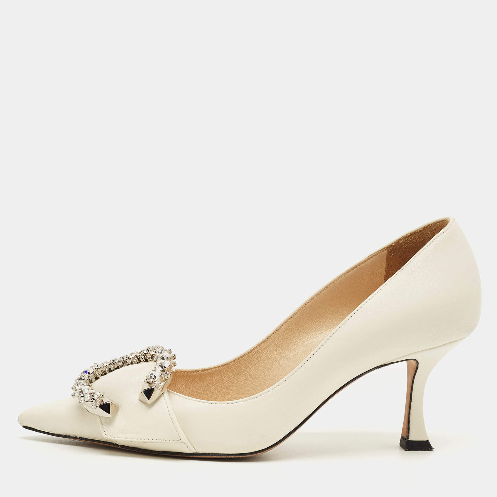 Pre Owned Jimmy Choo Cream Leather Melva Pumps Size 36