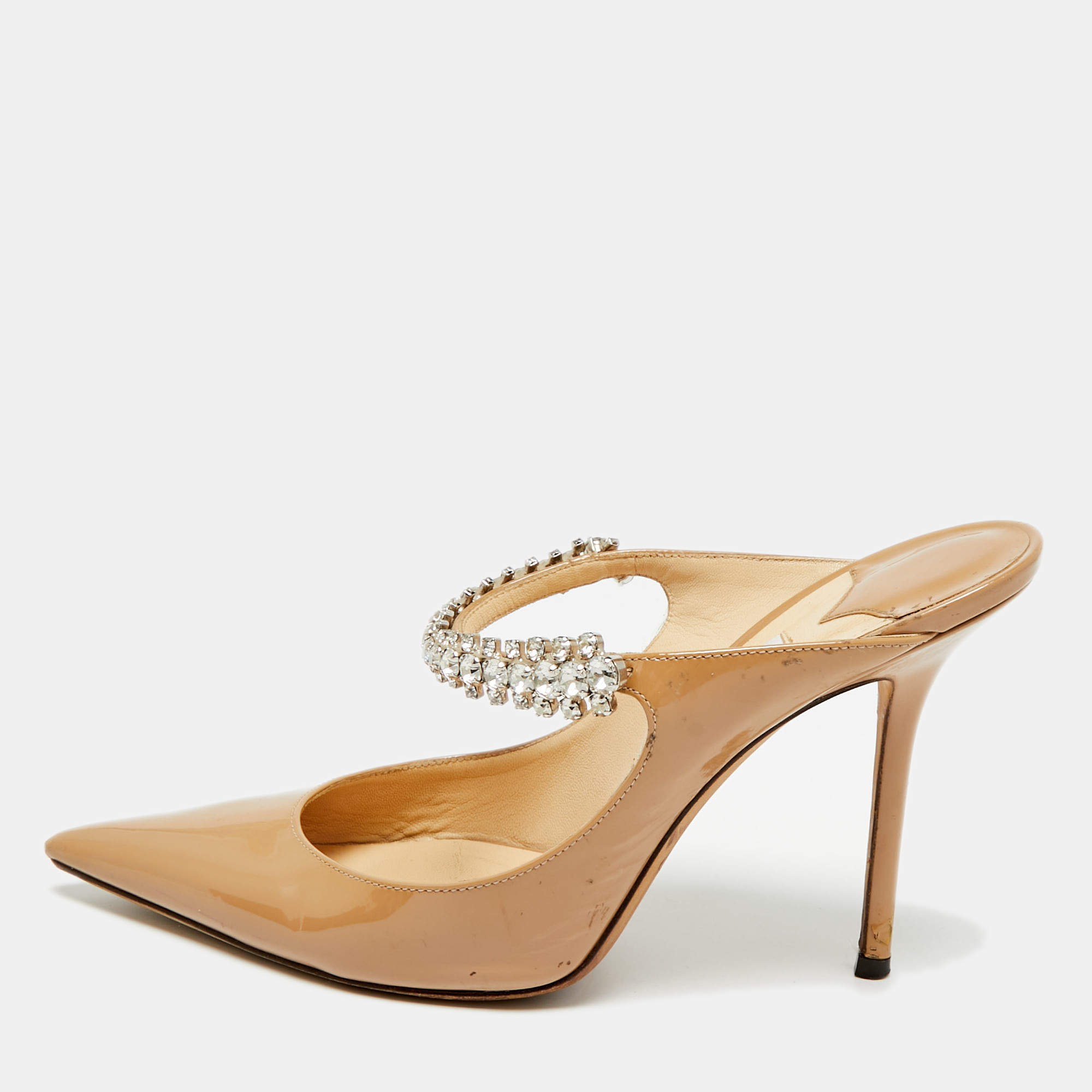 Pre Owned Jimmy Choo Bing Size 39 Beige Patent Leather Mules