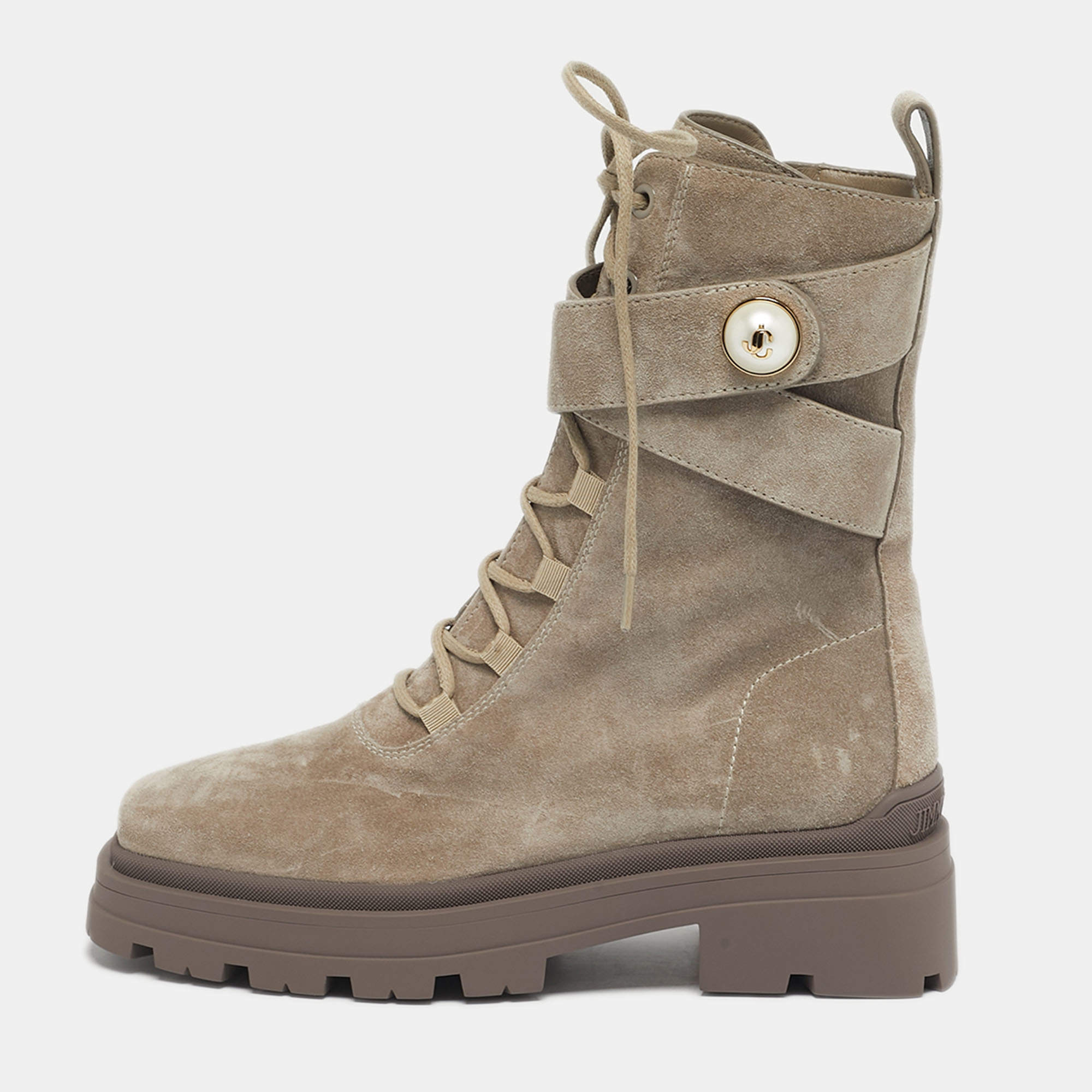 Pre Owned Jimmy Choo Noemi Size 35.5 Taupe Grey Ankle Length Boots