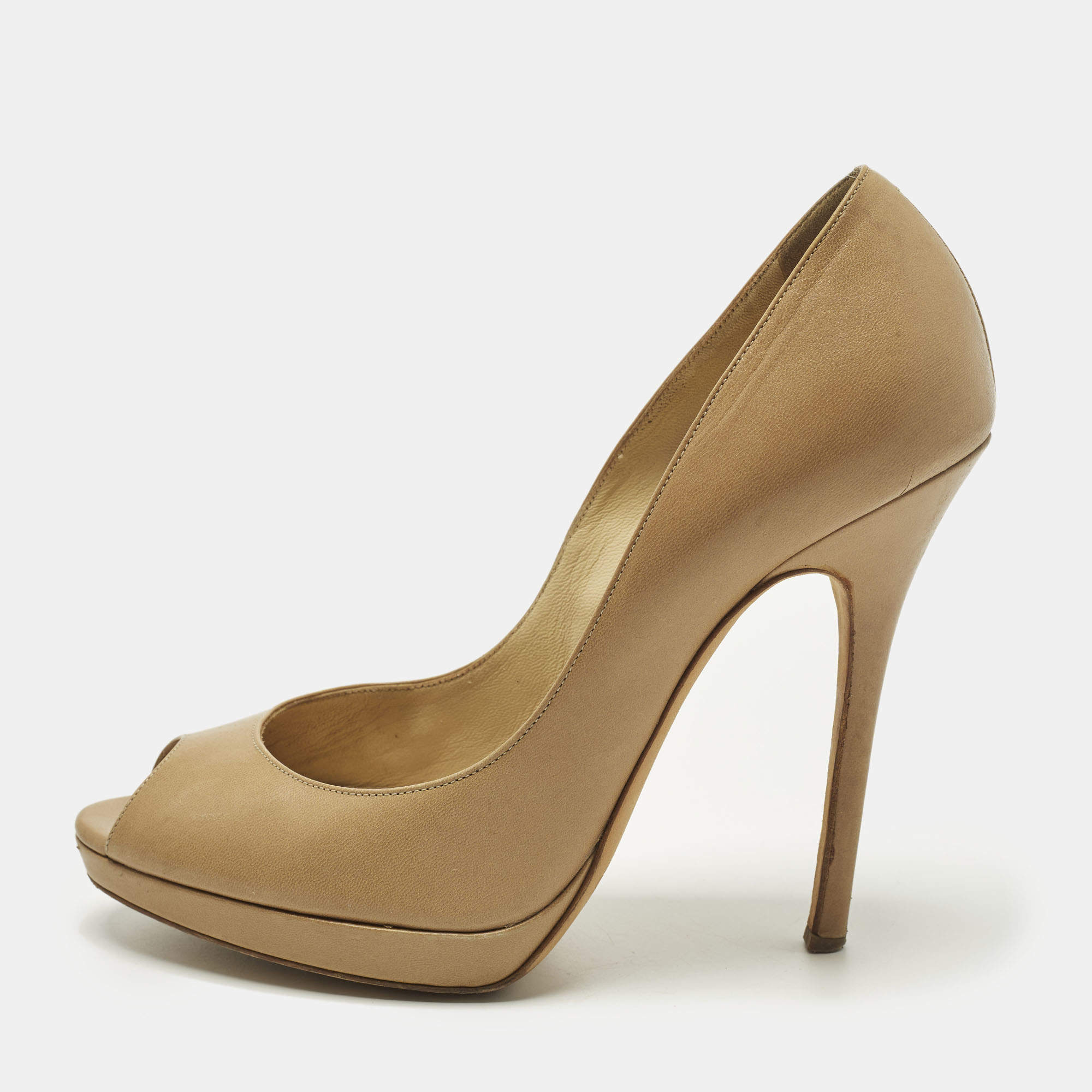 مملوكة مسبقًا Jimmy Choo Quiet Size 37 Beige Leather Peep Toe Pumps