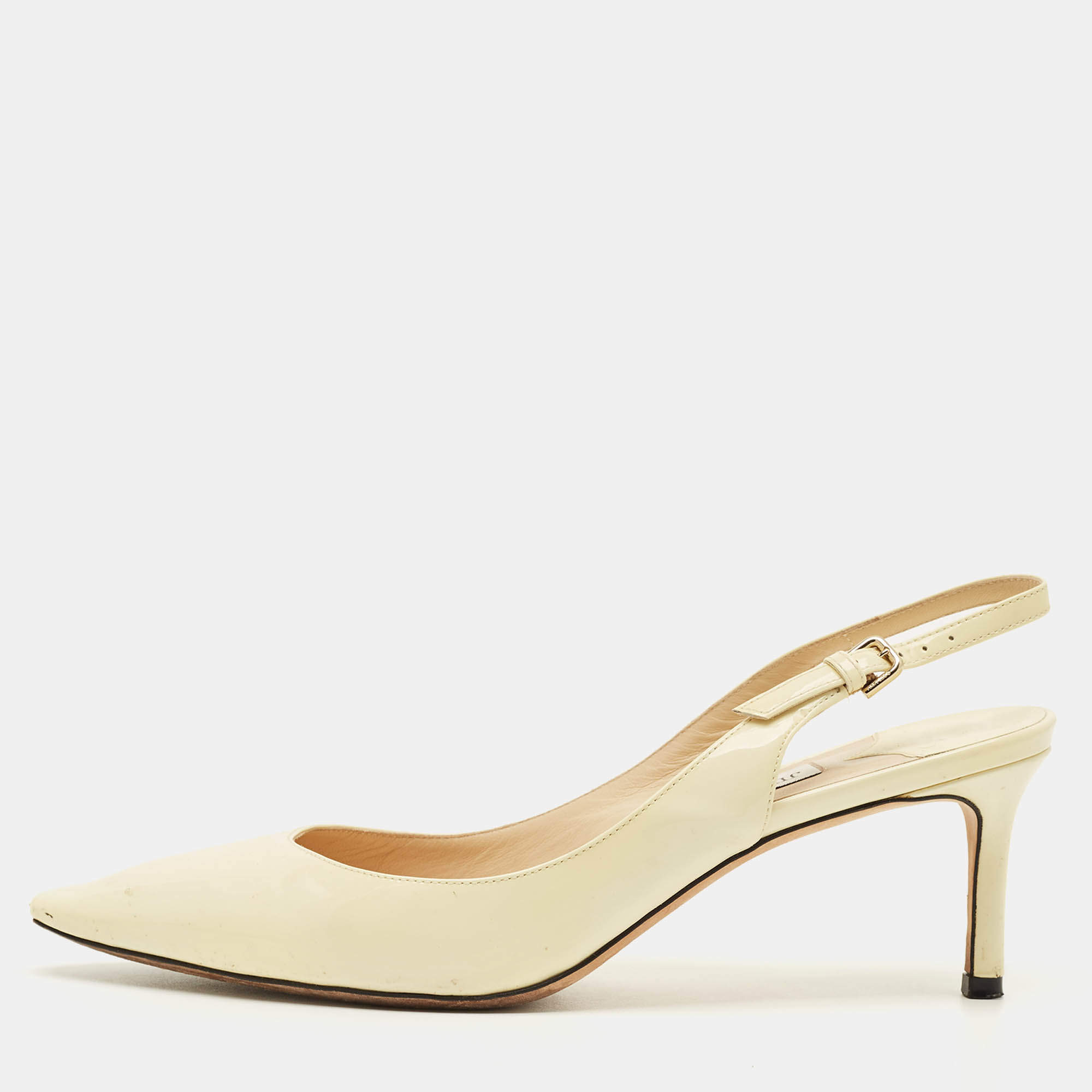 Pre Owned Jimmy Choo Erin Size 39 Cream Patent Leather Slingback Pumps