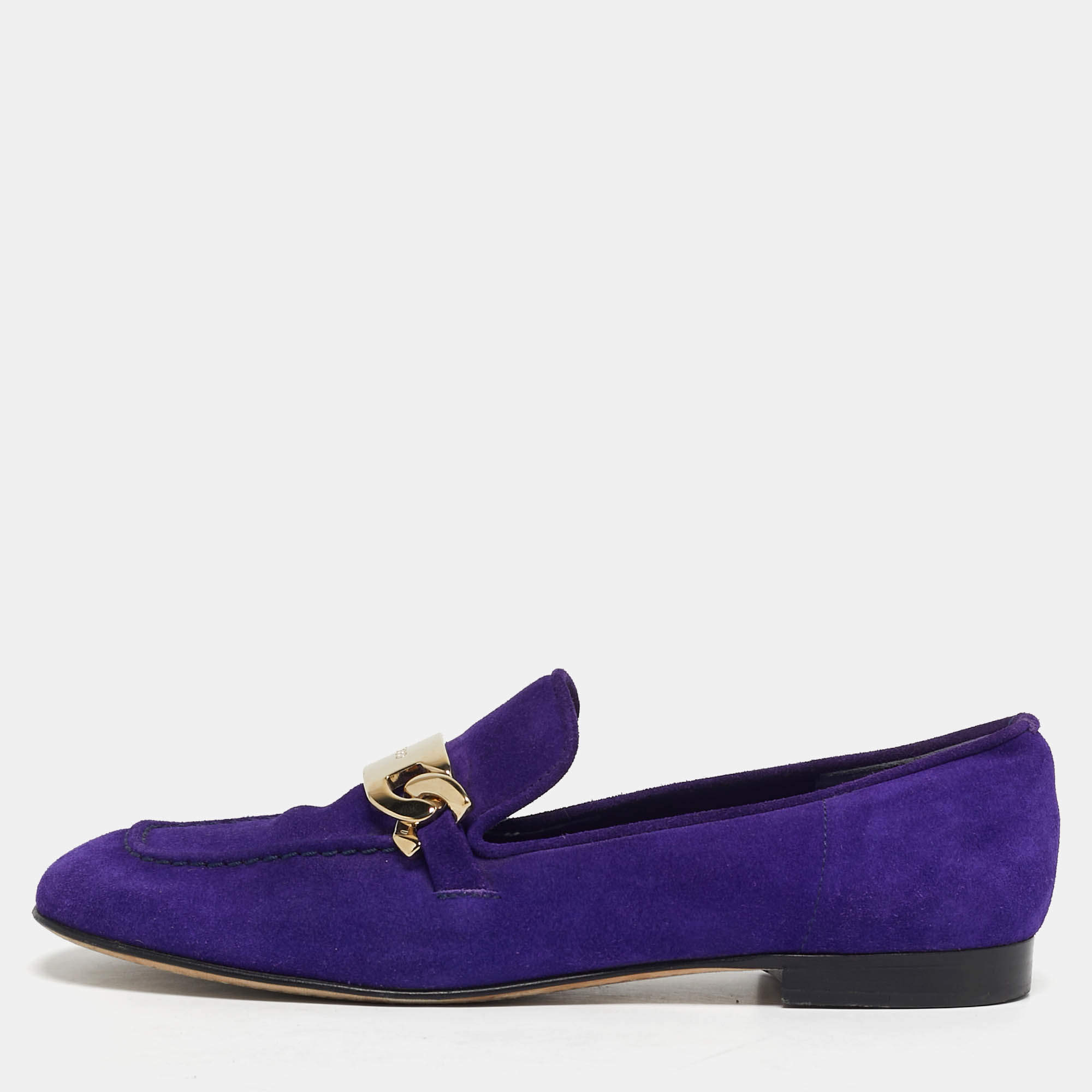 مملوكة مسبقًا Jimmy Choo Size 37 Purple Suede Penny Loafers