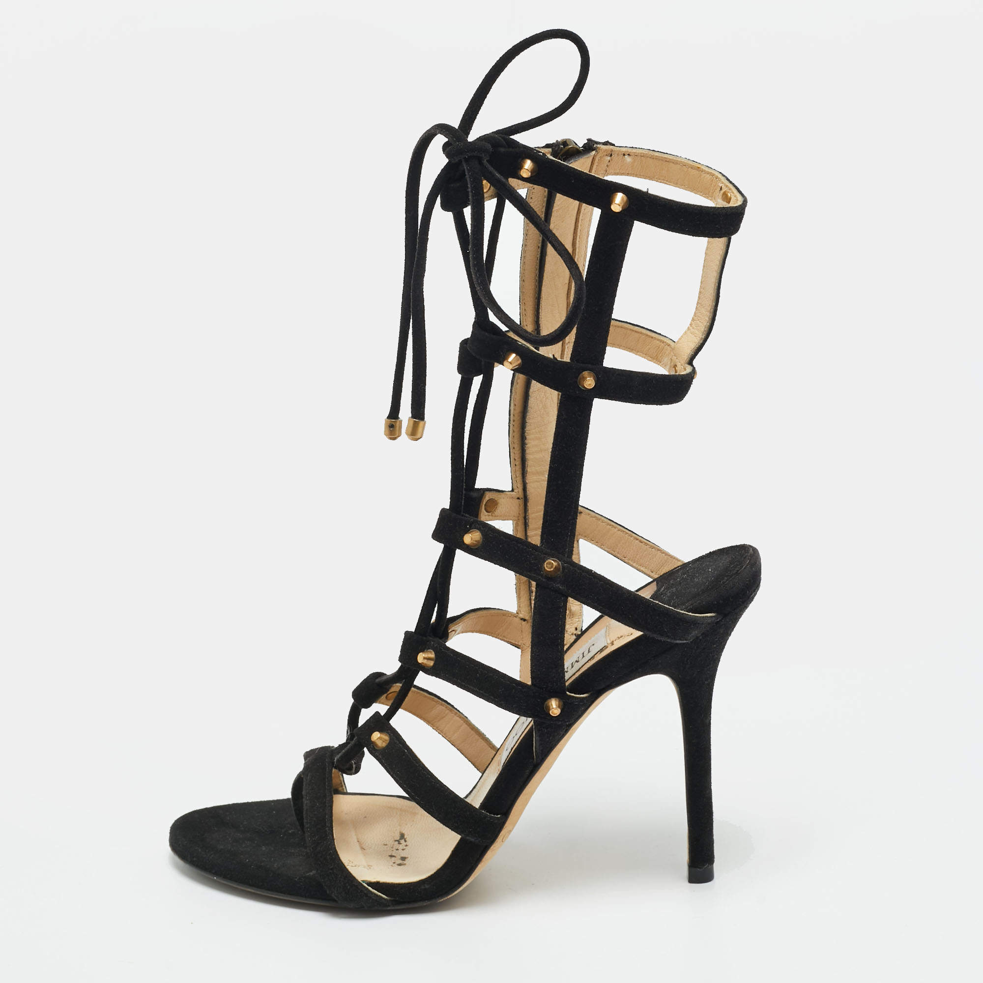 مملوكة مسبقًا Jimmy Choo Meddle Size 37.5 Black Suede Gladiator Sandals