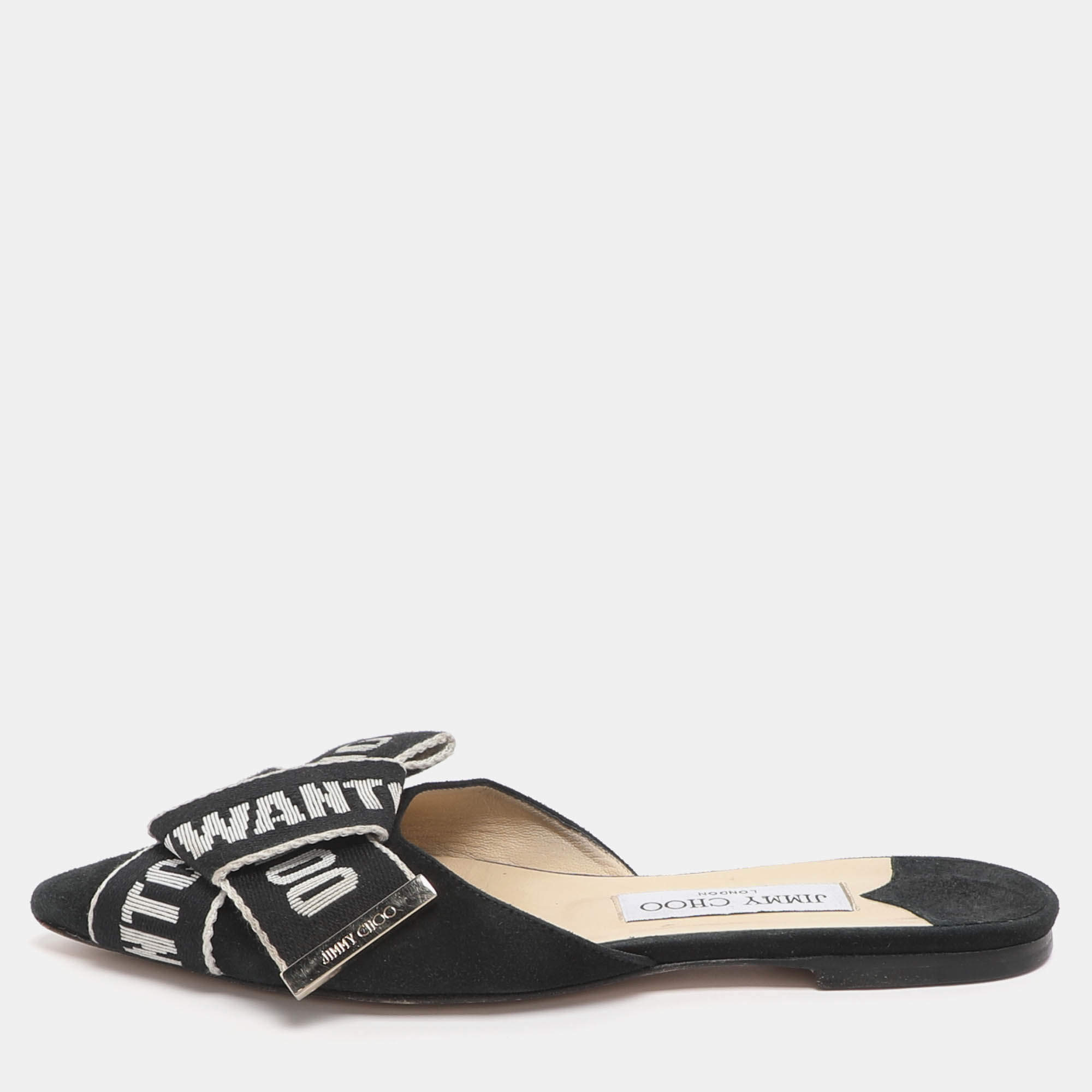 Pre Owned Jimmy Choo Gretchen Size 36 Black Fabric and Suede Mules