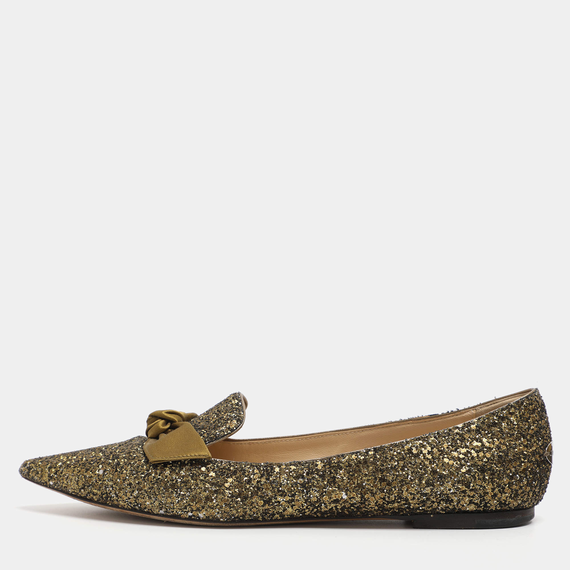 مملوكة مسبقًا Jimmy Choo Gabie Size 39 Gold Glitter Ballet Flats