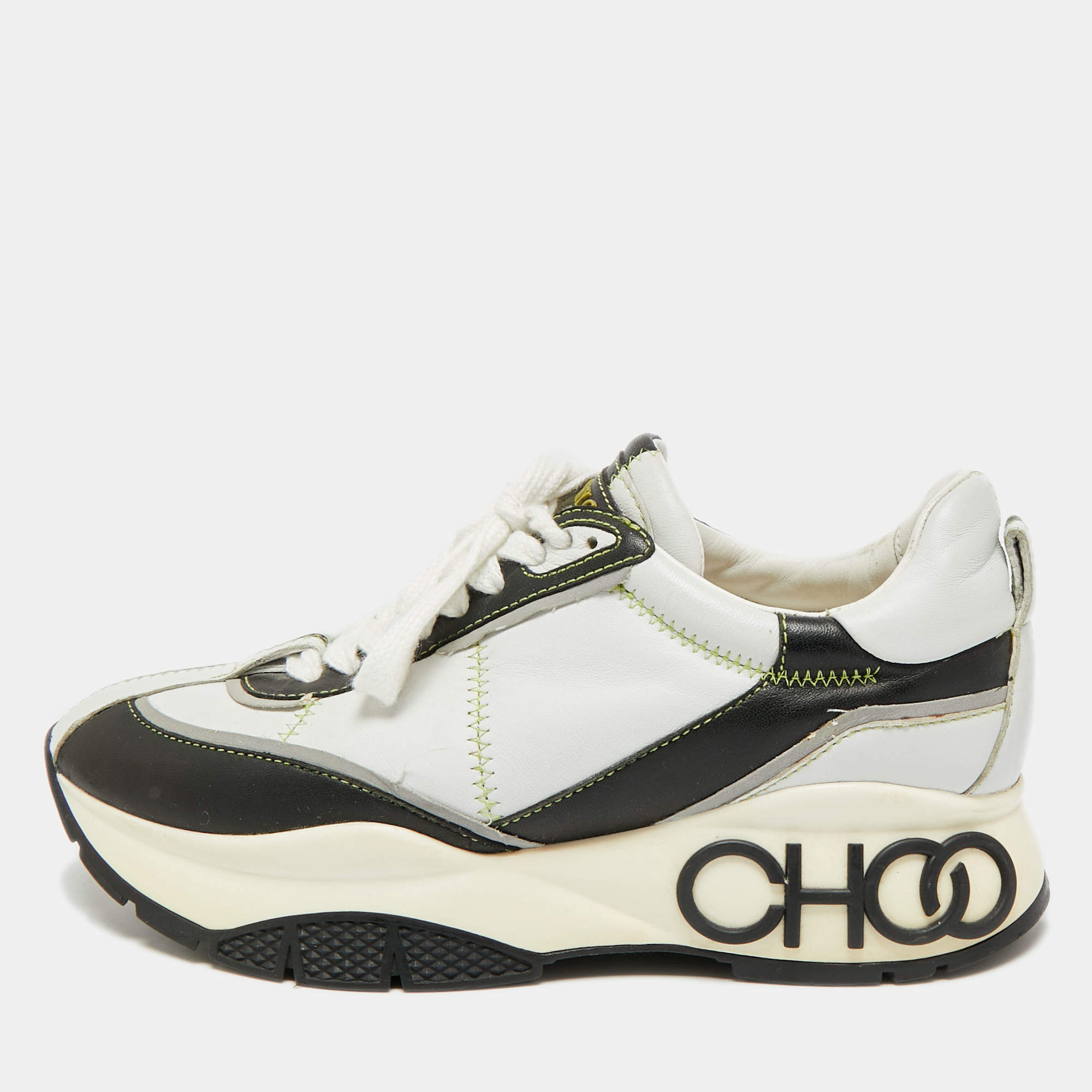 مملوكة مسبقًا Jimmy Choo Raine Size 37 Grey/Black Leather Low Top Sneakers