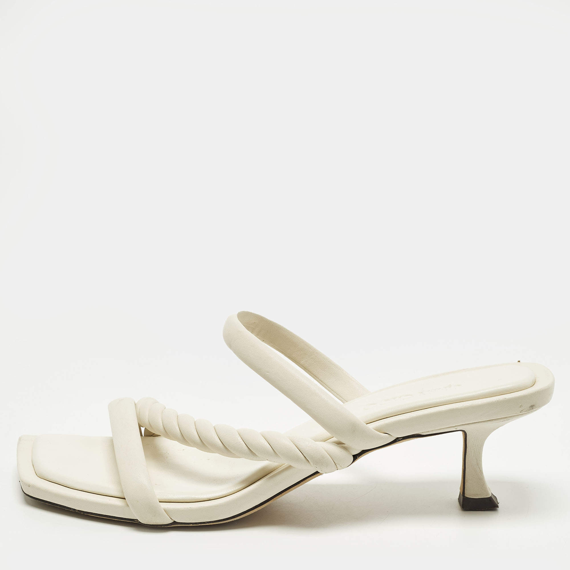 مملوكة مسبقًا Jimmy Choo Maelie Size 39.5 White Leather Slide Sandals