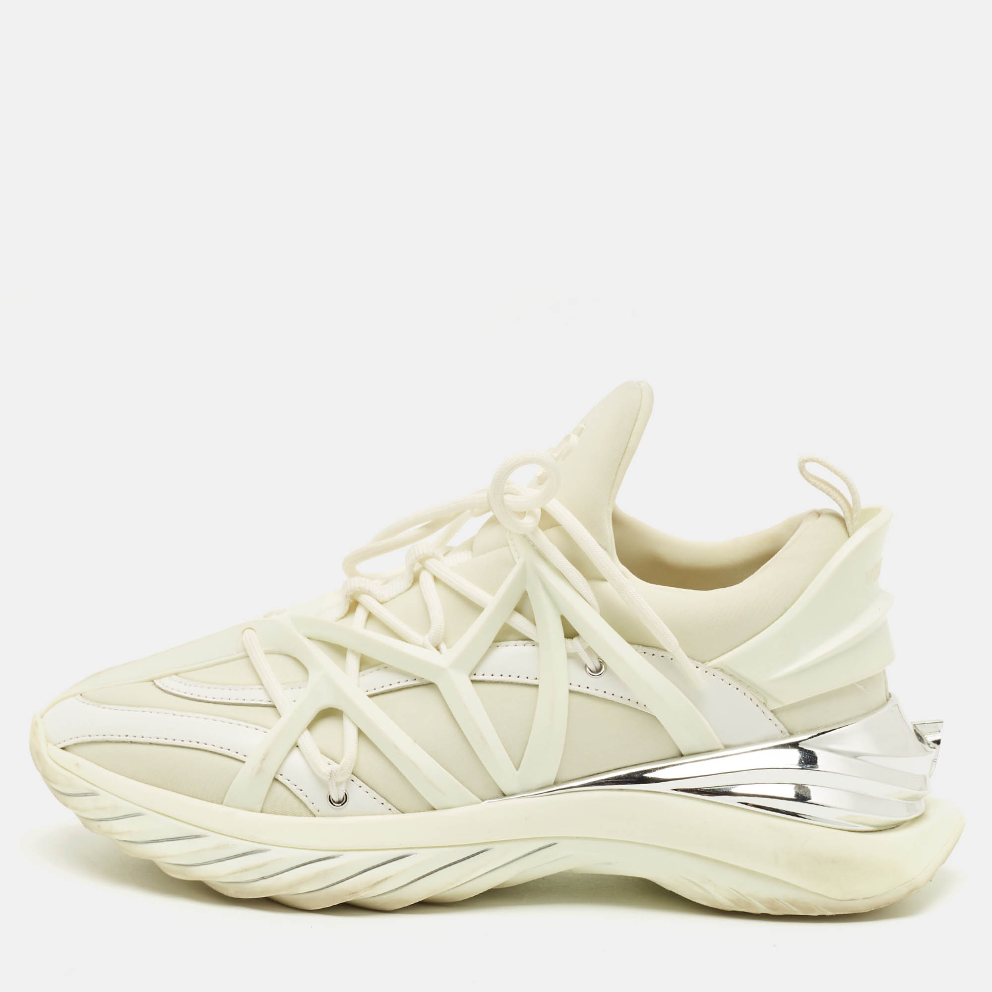 Pre Owned حذاء رياضي جيمي تشو كوزموس منخفض من أعلى جلد أبيض ونيوبرين مقاس 37