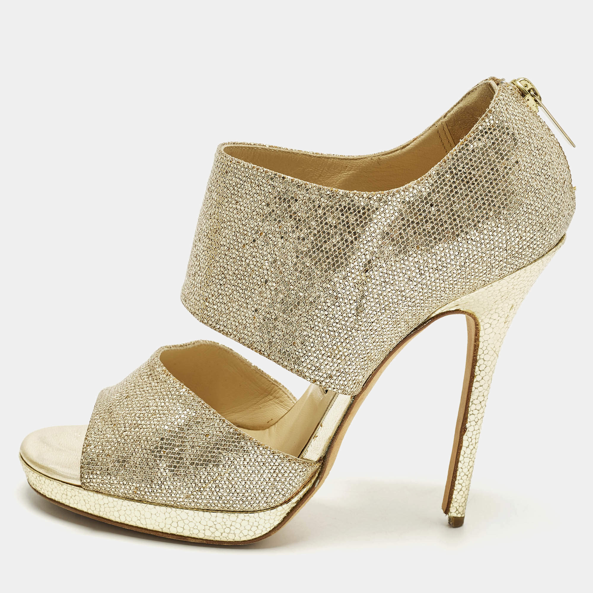 Pre Owned Jimmy Choo Private Size 36.5 Metallic Glitter Ankle Strap Sandals