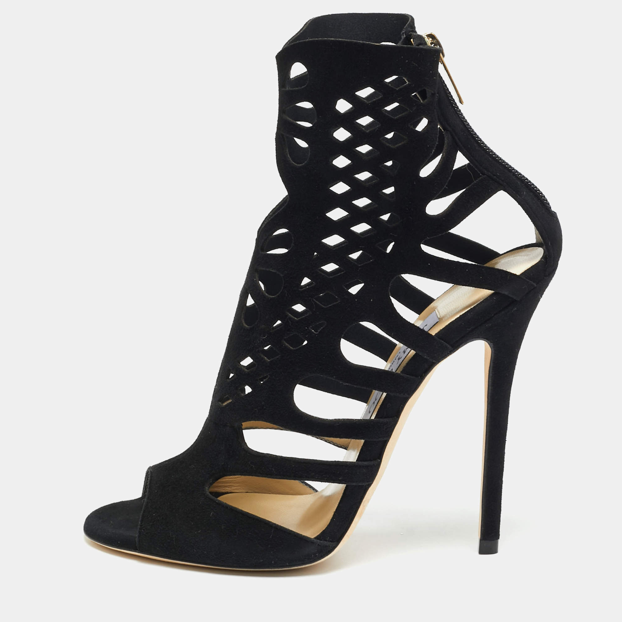 مملوكة مسبقًا صندل جيمي تشو إيموجن سويدي أسود بفتحات مطاطية مقاس 38